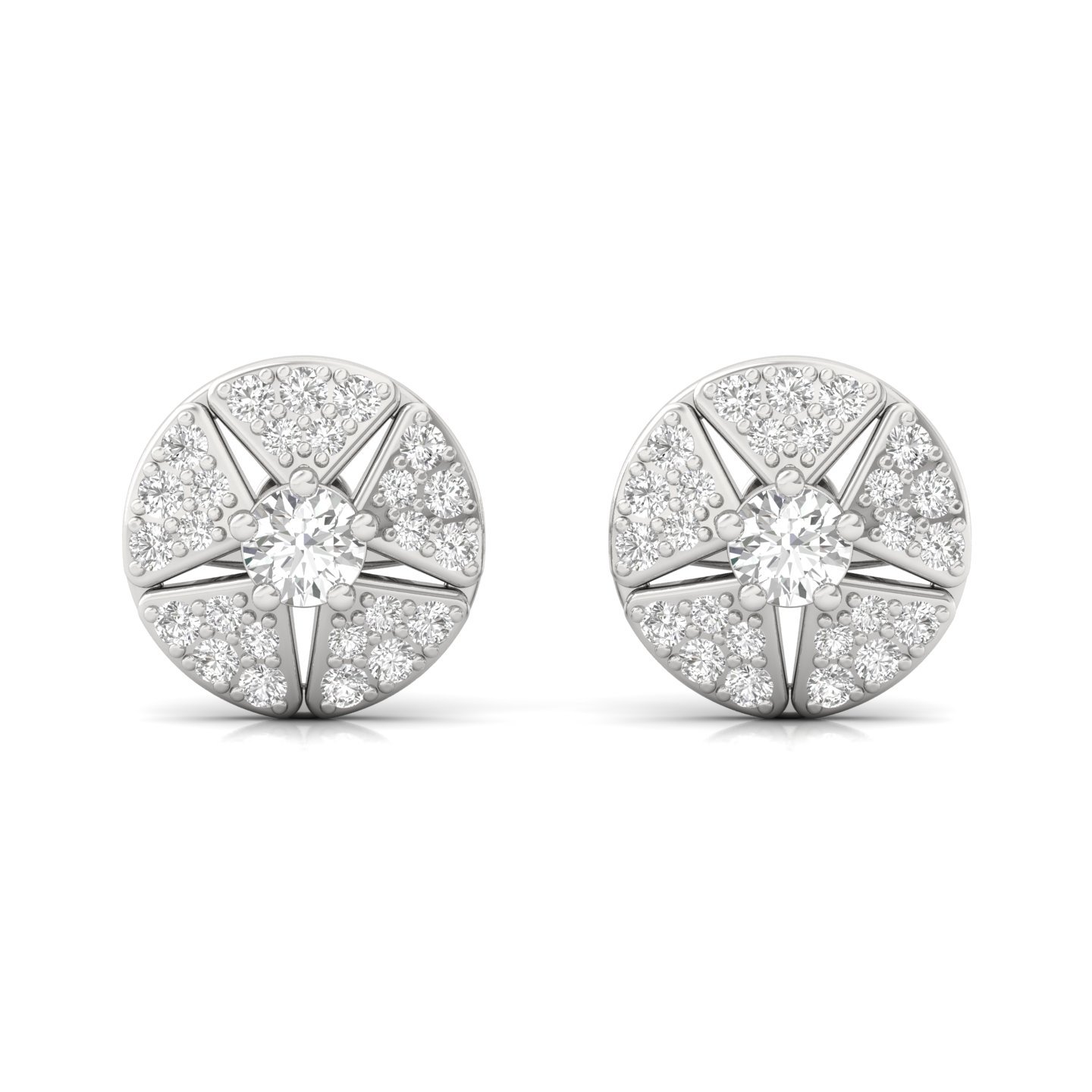 Round Cut Diamond Starburst Stud Earrings (1 Pair) | Lab Grown CVD Diamond Statement Studs | 925 Silver | 10K | 14K | 18K - View 2