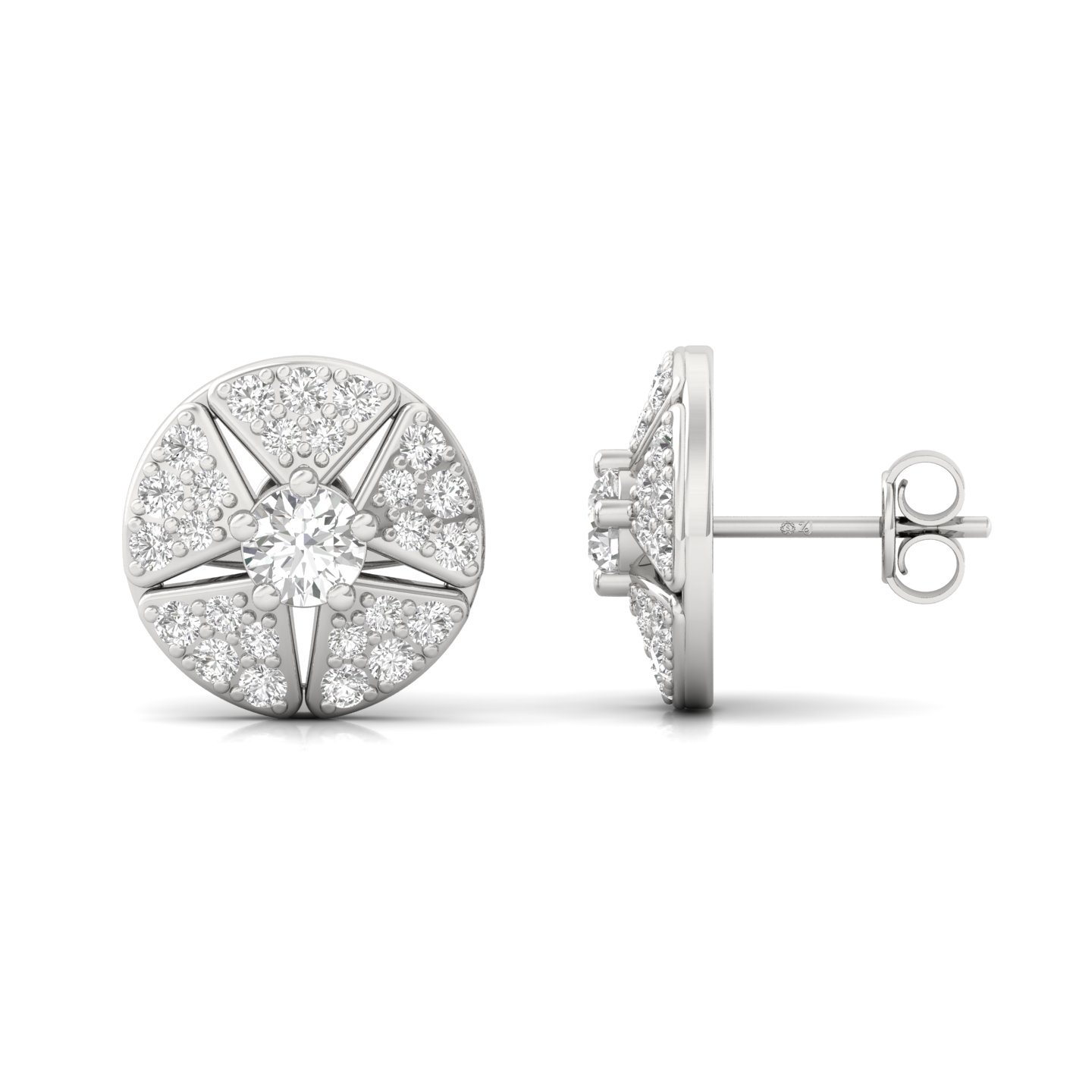 Round Cut Diamond Starburst Stud Earrings (1 Pair) | Lab Grown CVD Diamond Statement Studs | 925 Silver | 10K | 14K | 18K - Main View