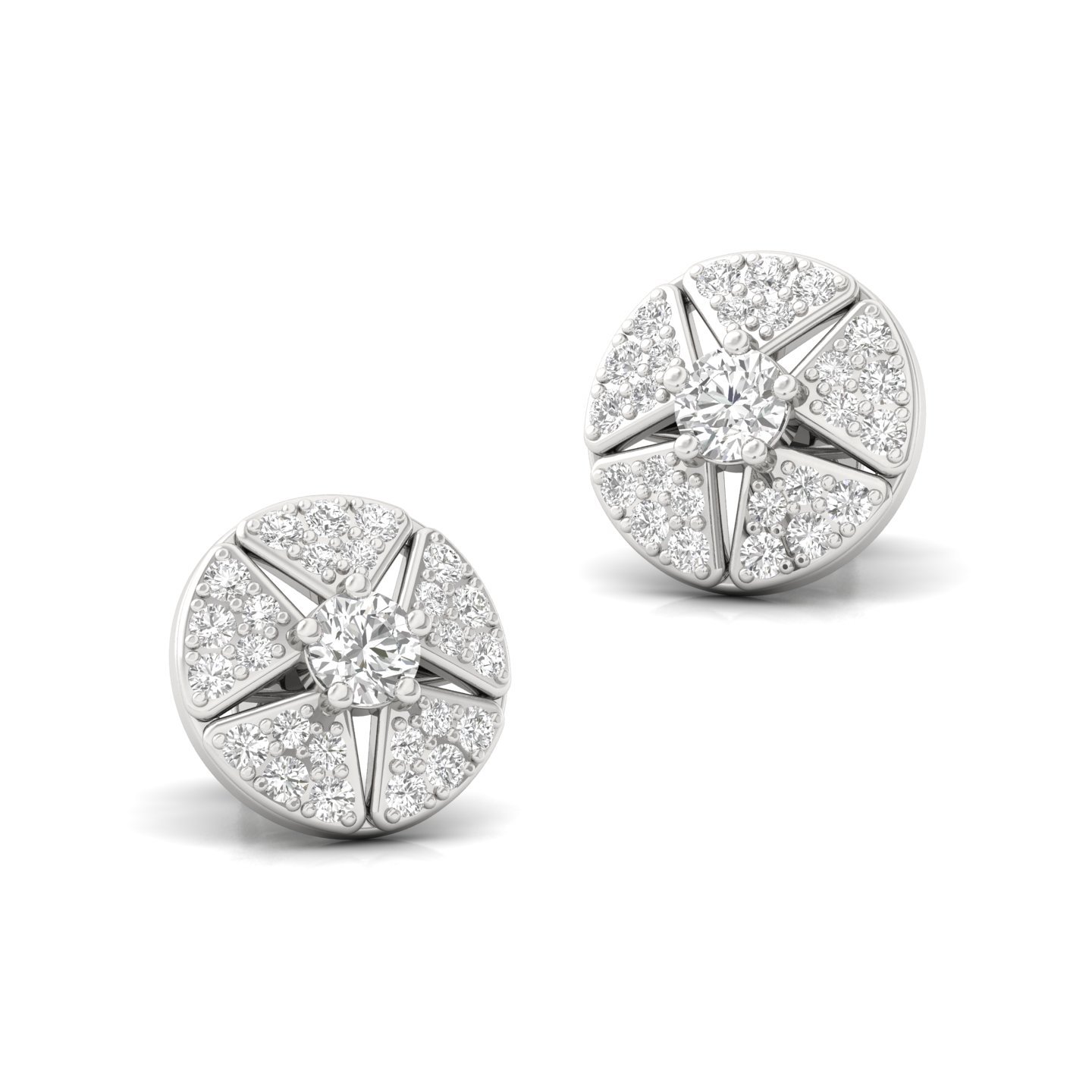 Round Cut Diamond Starburst Stud Earrings (1 Pair) | Lab Grown CVD Diamond Statement Studs | 925 Silver | 10K | 14K | 18K - View 3