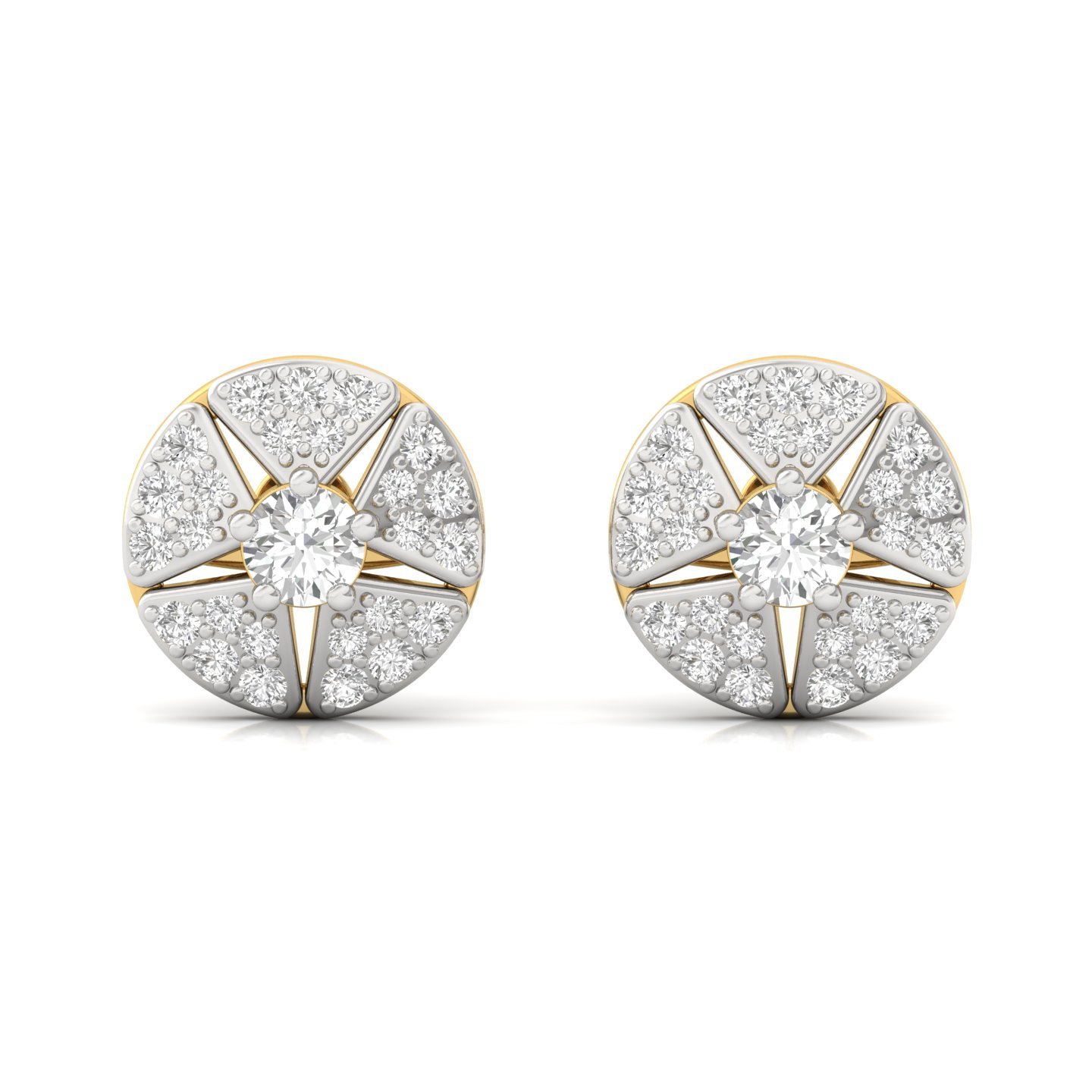 Round Cut Diamond Starburst Stud Earrings (1 Pair) | Lab Grown CVD Diamond Statement Studs | 925 Silver | 10K | 14K | 18K - View 2
