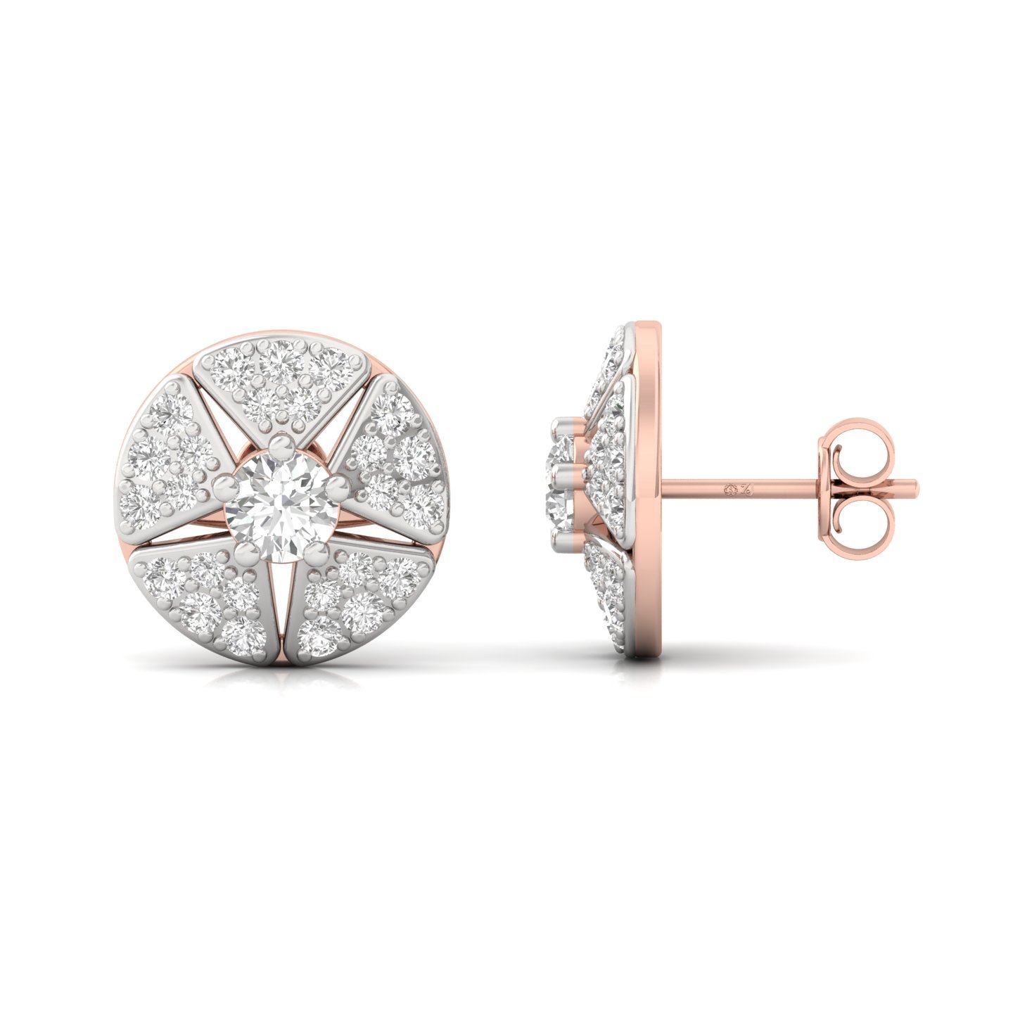Round Cut Diamond Starburst Stud Earrings (1 Pair) | Lab Grown CVD Diamond Statement Studs | 925 Silver | 10K | 14K | 18K - Rose Gold Main View