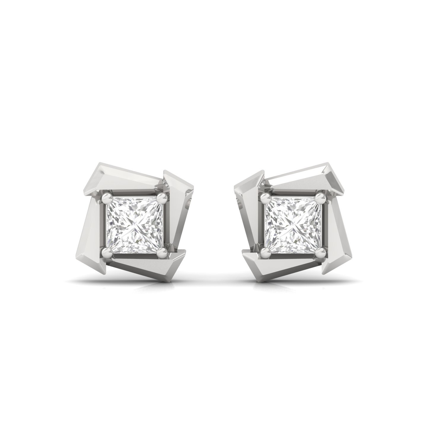 Princess Cut Diamond Stud Earrings (1 Pair) | Modern Lab Grown CVD Diamond Solitaire Studs | 925 Silver | 10K | 14K | 18K - View 2