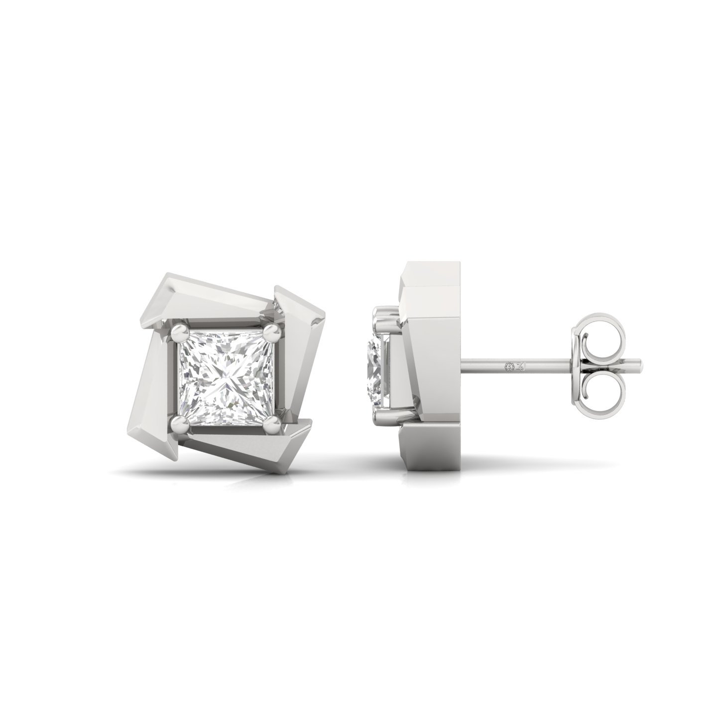 Princess Cut Diamond Stud Earrings (1 Pair) | Modern Lab Grown CVD Diamond Solitaire Studs | 925 Silver | 10K | 14K | 18K - Main View