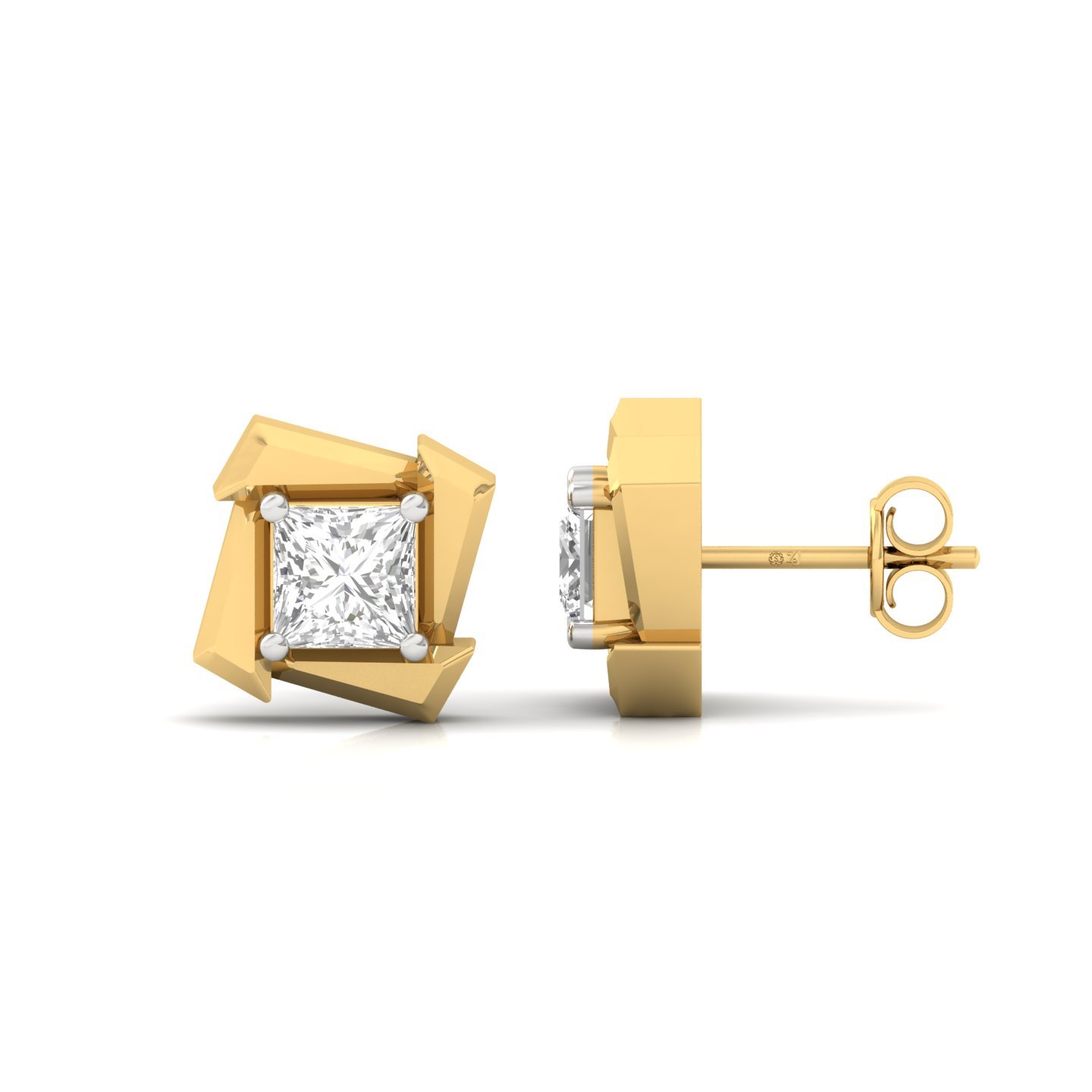Princess Cut Diamond Stud Earrings (1 Pair) | Modern Lab Grown CVD Diamond Solitaire Studs | 925 Silver | 10K | 14K | 18K - Gold Main View