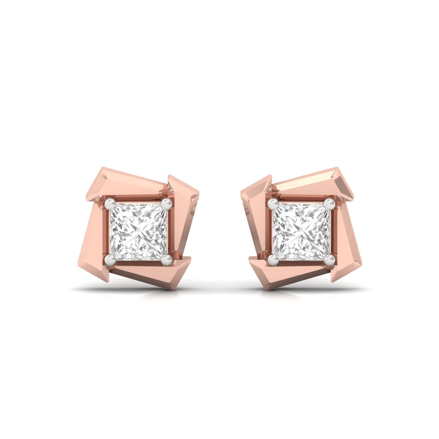 Princess Cut Diamond Stud Earrings (1 Pair) | Modern Lab Grown CVD Diamond Solitaire Studs | 925 Silver | 10K | 14K | 18K - View 2