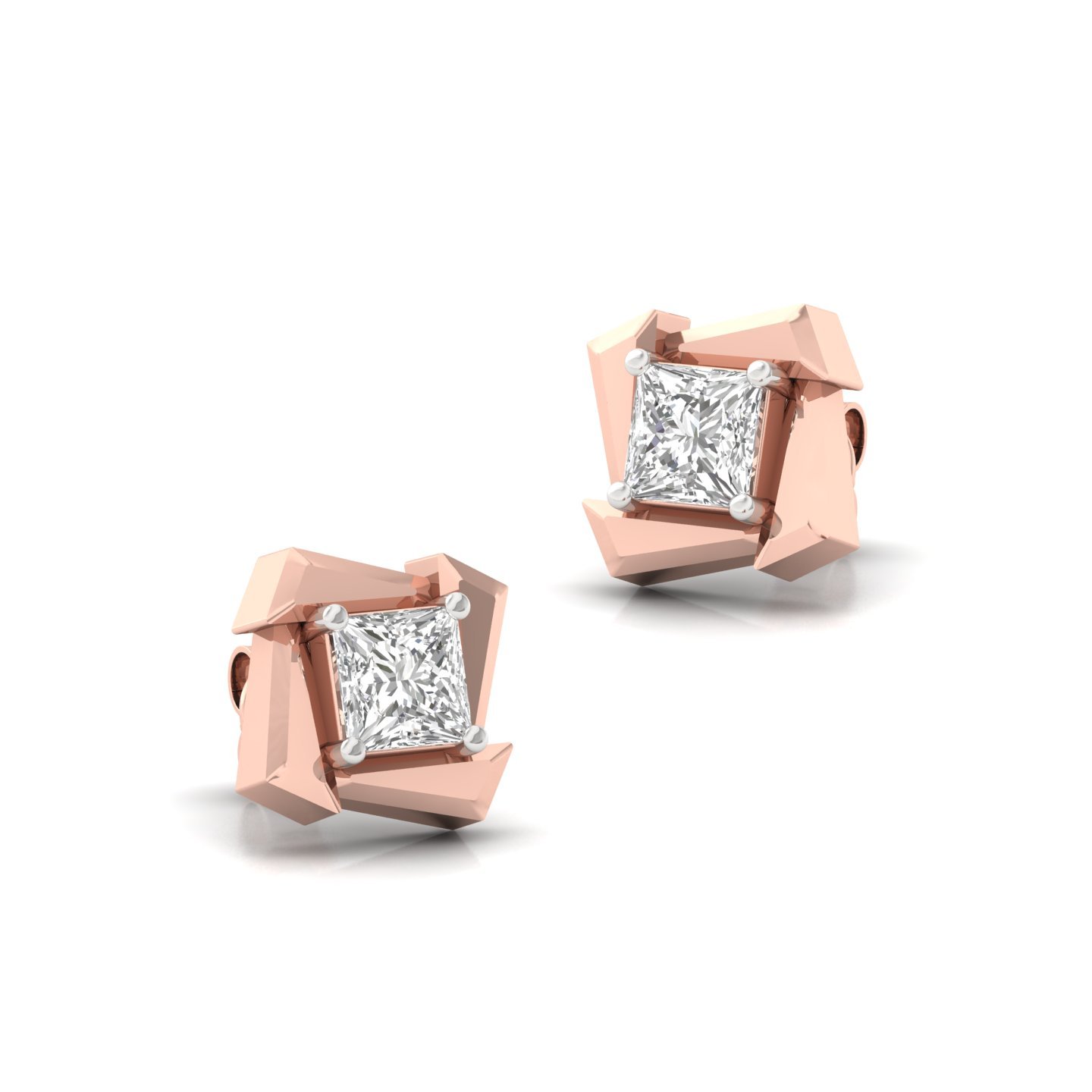 Princess Cut Diamond Stud Earrings (1 Pair) | Modern Lab Grown CVD Diamond Solitaire Studs | 925 Silver | 10K | 14K | 18K - View 3
