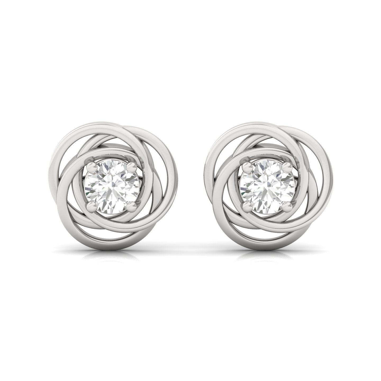Round Cut Diamond Stud Earrings (1 Pair) | Twisted Halo Lab Grown CVD Diamond Solitaire Earrings | 925 Silver | 10K | 14K | 18K - View 2
