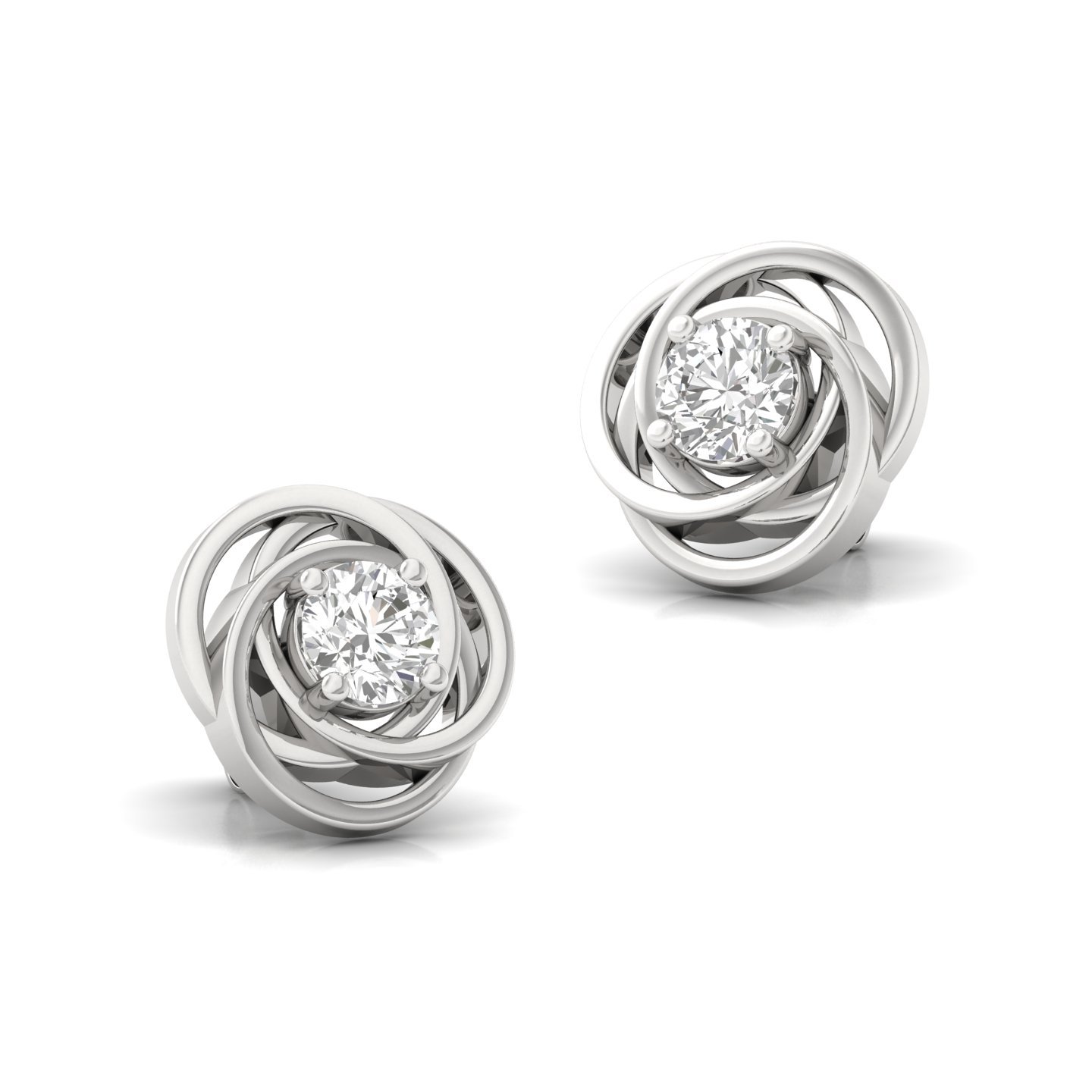 Round Cut Diamond Stud Earrings (1 Pair) | Twisted Halo Lab Grown CVD Diamond Solitaire Earrings | 925 Silver | 10K | 14K | 18K - View 3