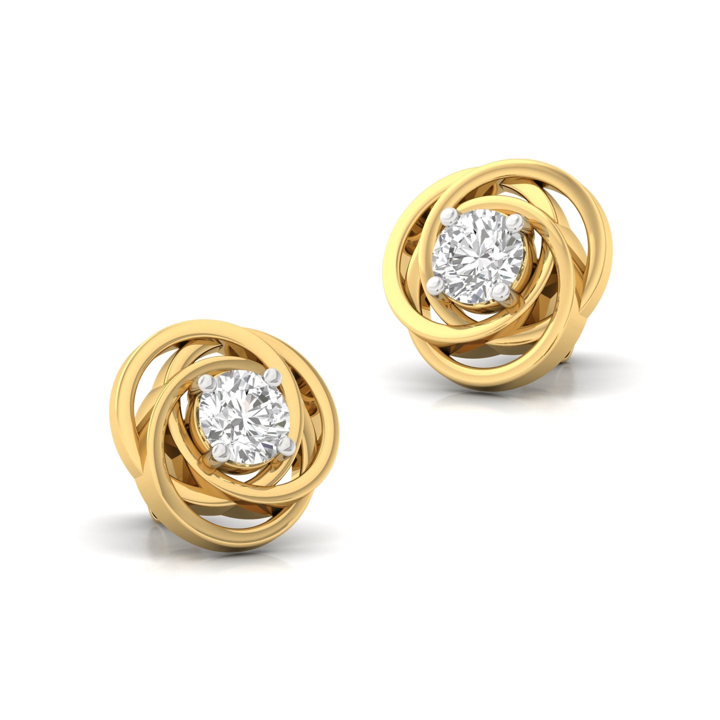 Round Cut Diamond Stud Earrings (1 Pair) | Twisted Halo Lab Grown CVD Diamond Solitaire Earrings | 925 Silver | 10K | 14K | 18K - View 3