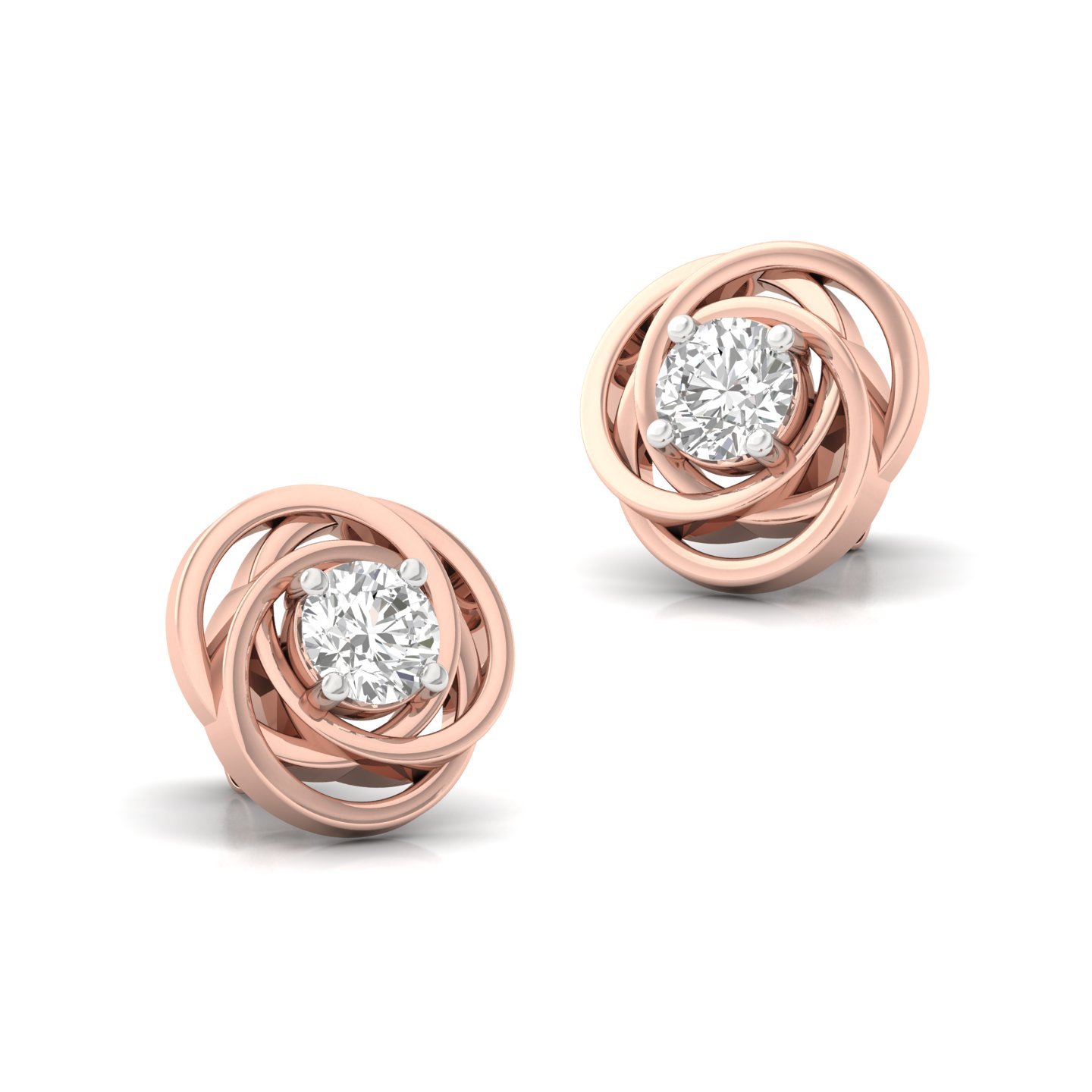 Round Cut Diamond Stud Earrings (1 Pair) | Twisted Halo Lab Grown CVD Diamond Solitaire Earrings | 925 Silver | 10K | 14K | 18K - View 3