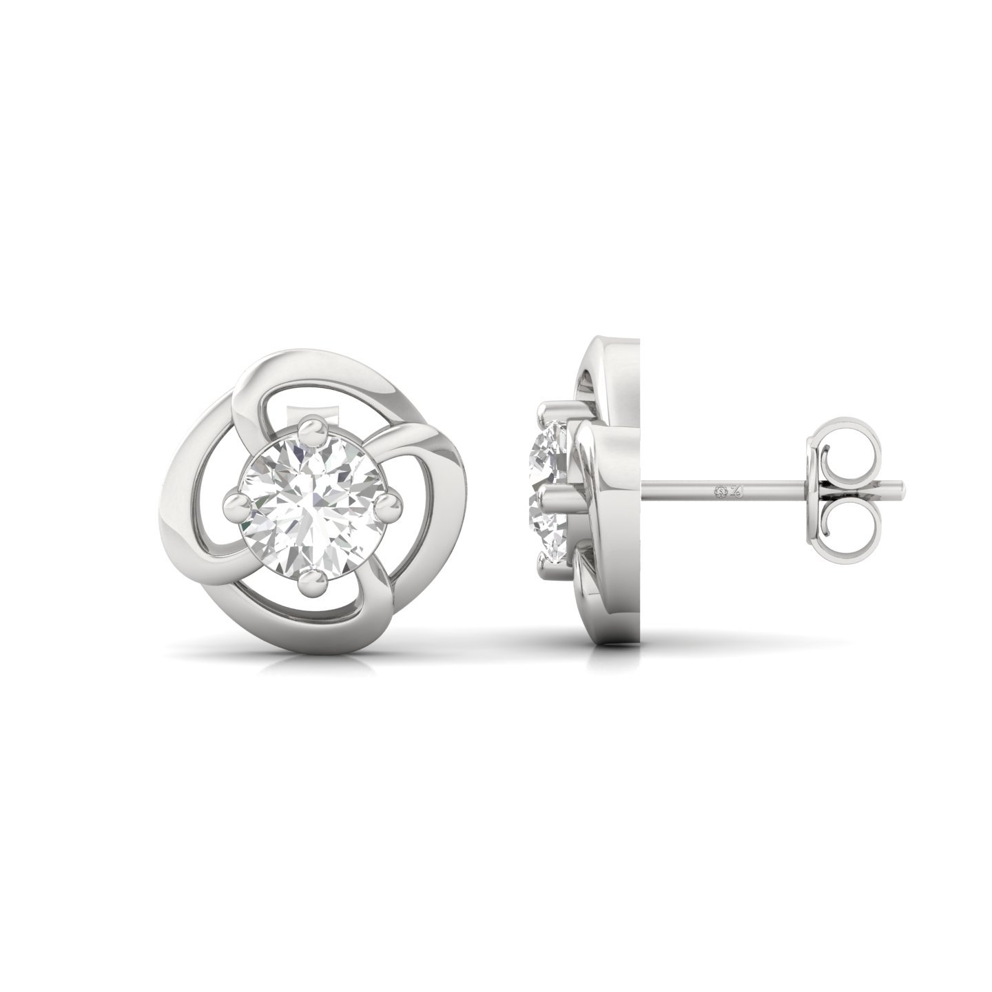 Round Cut Diamond Stud Earrings (1 Pair) | Infinity Swirl Lab Grown CVD Diamond Solitaire Earrings | 925 Silver | 10K | 14K | 18K - Main View