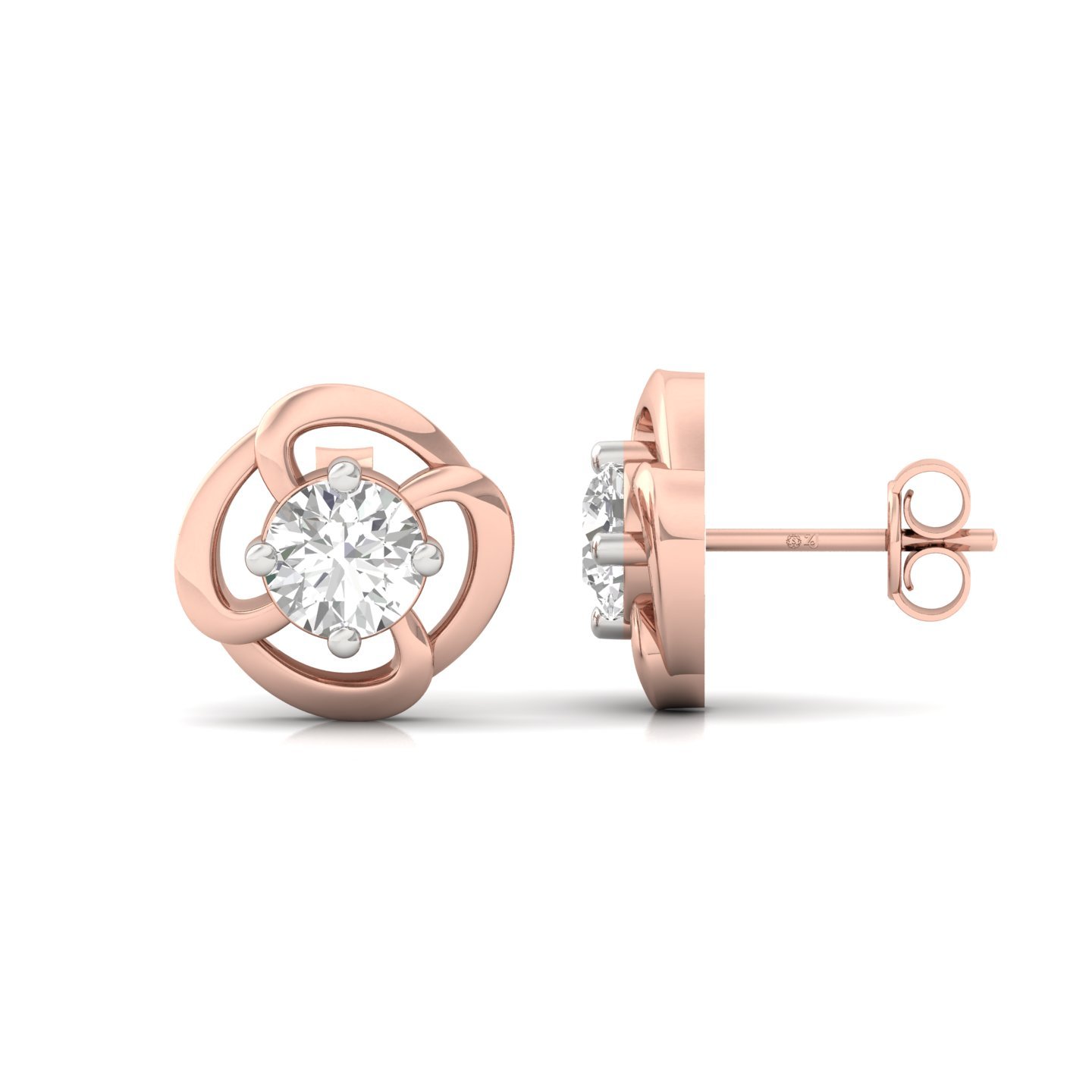 Round Cut Diamond Stud Earrings (1 Pair) | Infinity Swirl Lab Grown CVD Diamond Solitaire Earrings | 925 Silver | 10K | 14K | 18K - Rose Gold Main View