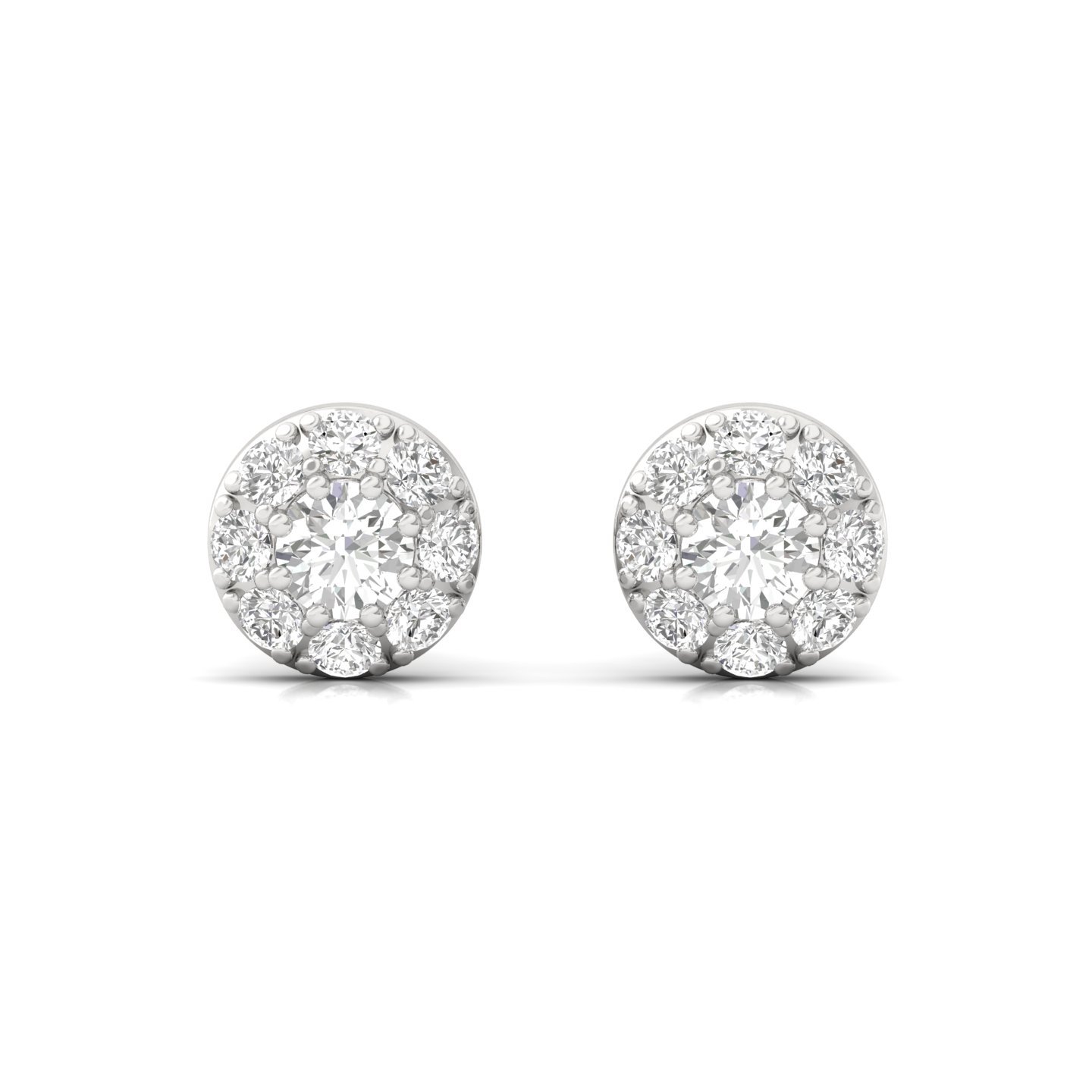 Round Cut Diamond Cluster Stud Earrings (1 Pair) | Lab Grown CVD Diamond Halo Earrings | 925 Silver | 10K | 14K | 18K - View 2