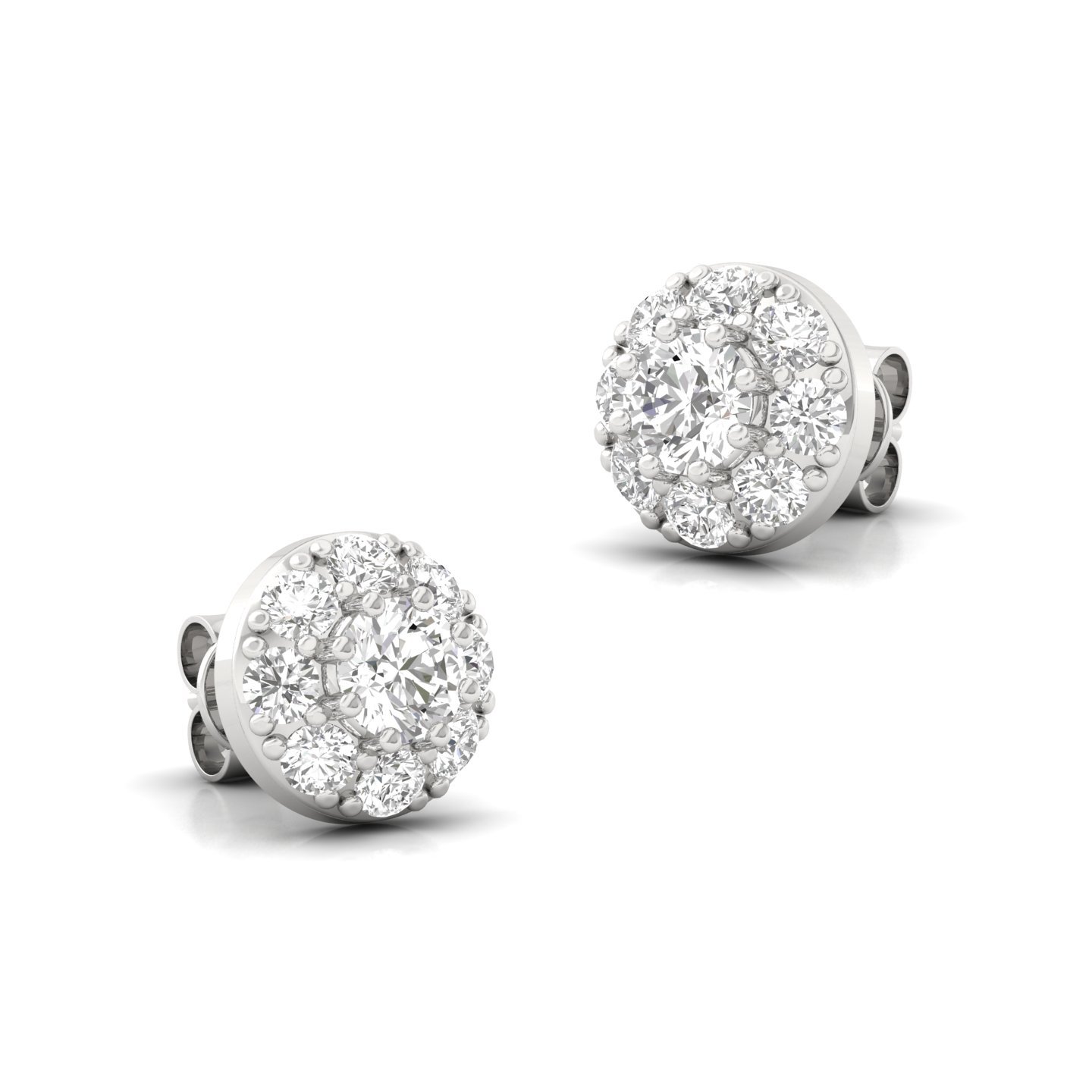 Round Cut Diamond Cluster Stud Earrings (1 Pair) | Lab Grown CVD Diamond Halo Earrings | 925 Silver | 10K | 14K | 18K - View 3