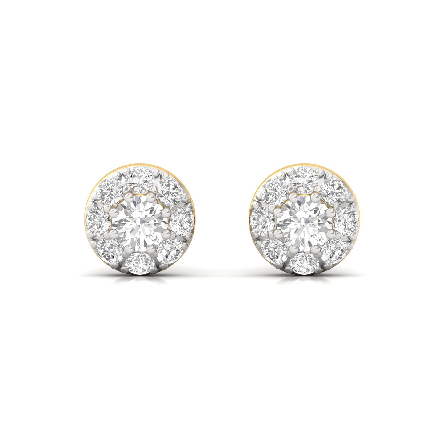Round Cut Diamond Cluster Stud Earrings (1 Pair) | Lab Grown CVD Diamond Halo Earrings | 925 Silver | 10K | 14K | 18K - View 2