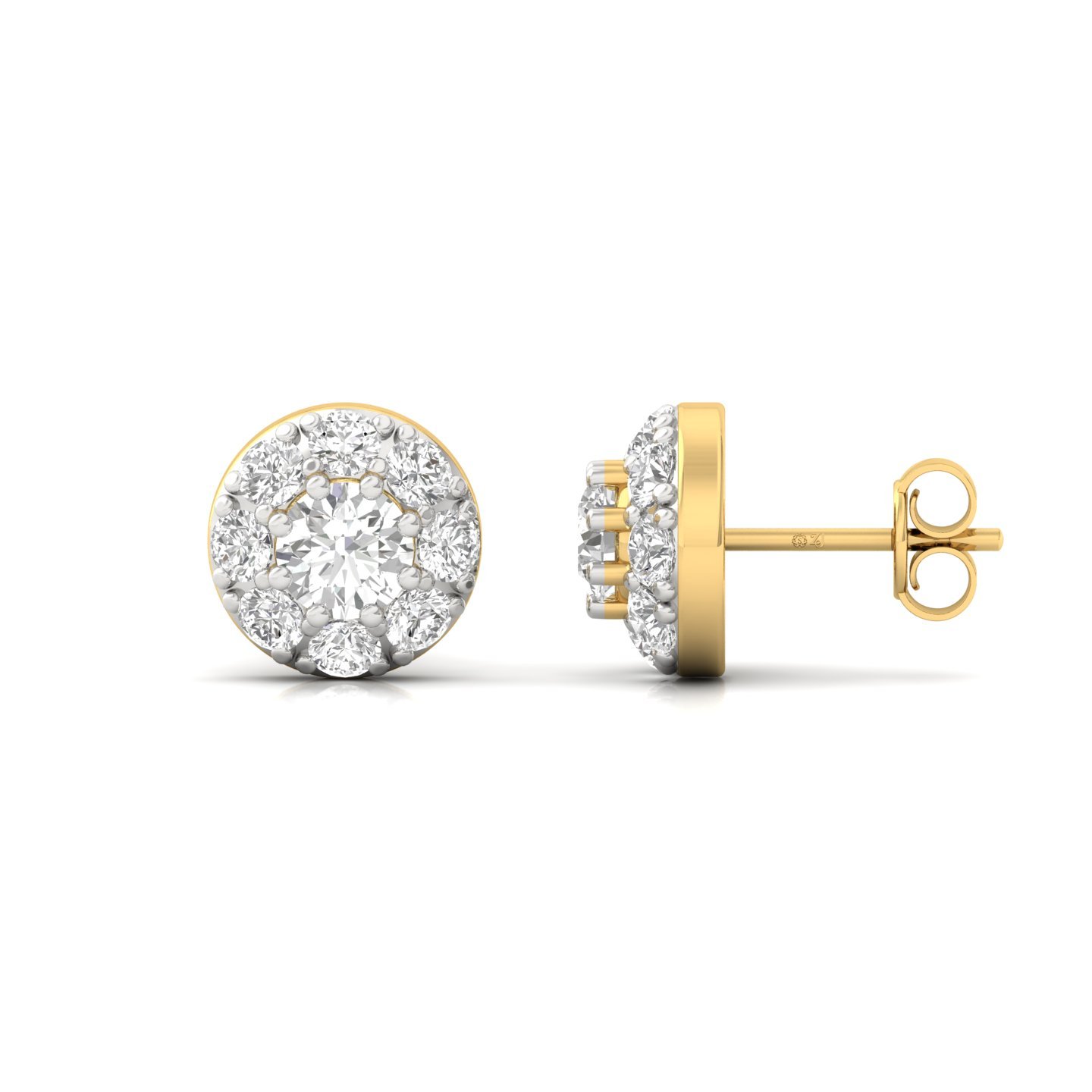 Round Cut Diamond Cluster Stud Earrings (1 Pair) | Lab Grown CVD Diamond Halo Earrings | 925 Silver | 10K | 14K | 18K - Gold Main View