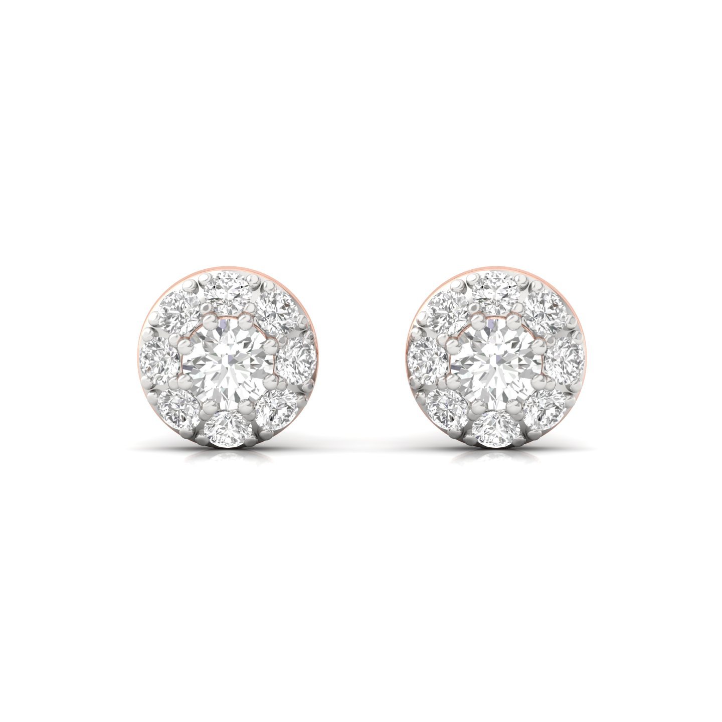 Round Cut Diamond Cluster Stud Earrings (1 Pair) | Lab Grown CVD Diamond Halo Earrings | 925 Silver | 10K | 14K | 18K - View 2