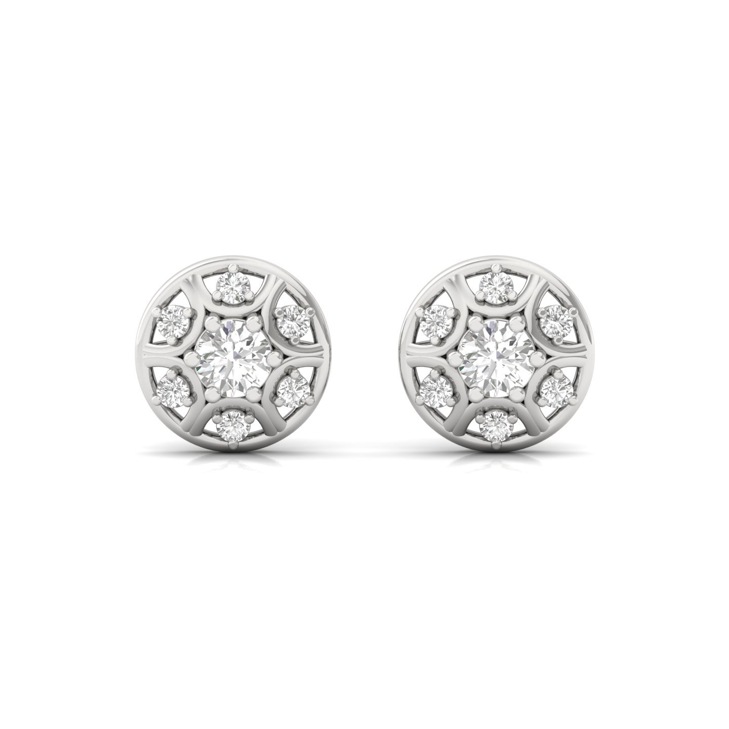 Round Cut Cluster Diamond Stud Earrings (1 Pair) | Lab Grown Diamond Floral Halo Earrings | 925 Silver | 10K | 14K | 18K - View 2