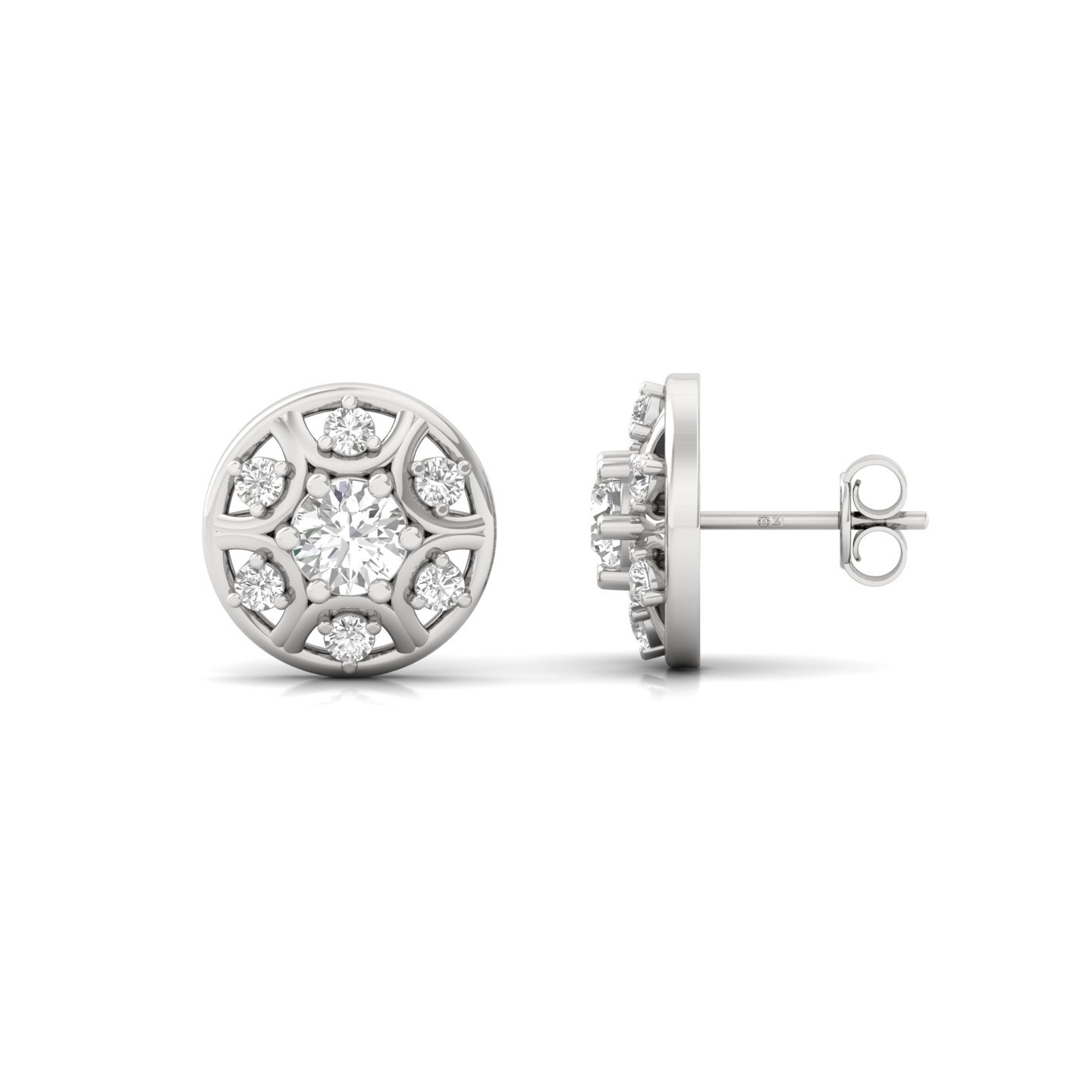 Round Cut Cluster Diamond Stud Earrings (1 Pair) | Lab Grown Diamond Floral Halo Earrings | 925 Silver | 10K | 14K | 18K - Main View