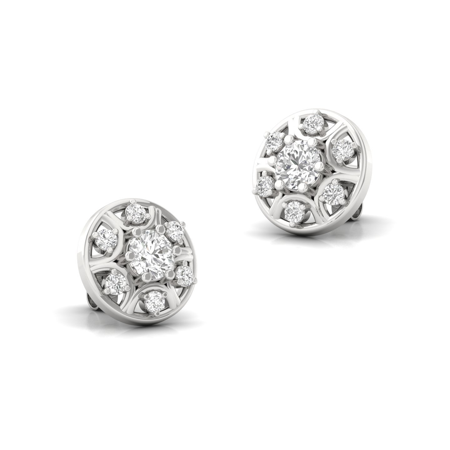 Round Cut Cluster Diamond Stud Earrings (1 Pair) | Lab Grown Diamond Floral Halo Earrings | 925 Silver | 10K | 14K | 18K - View 3