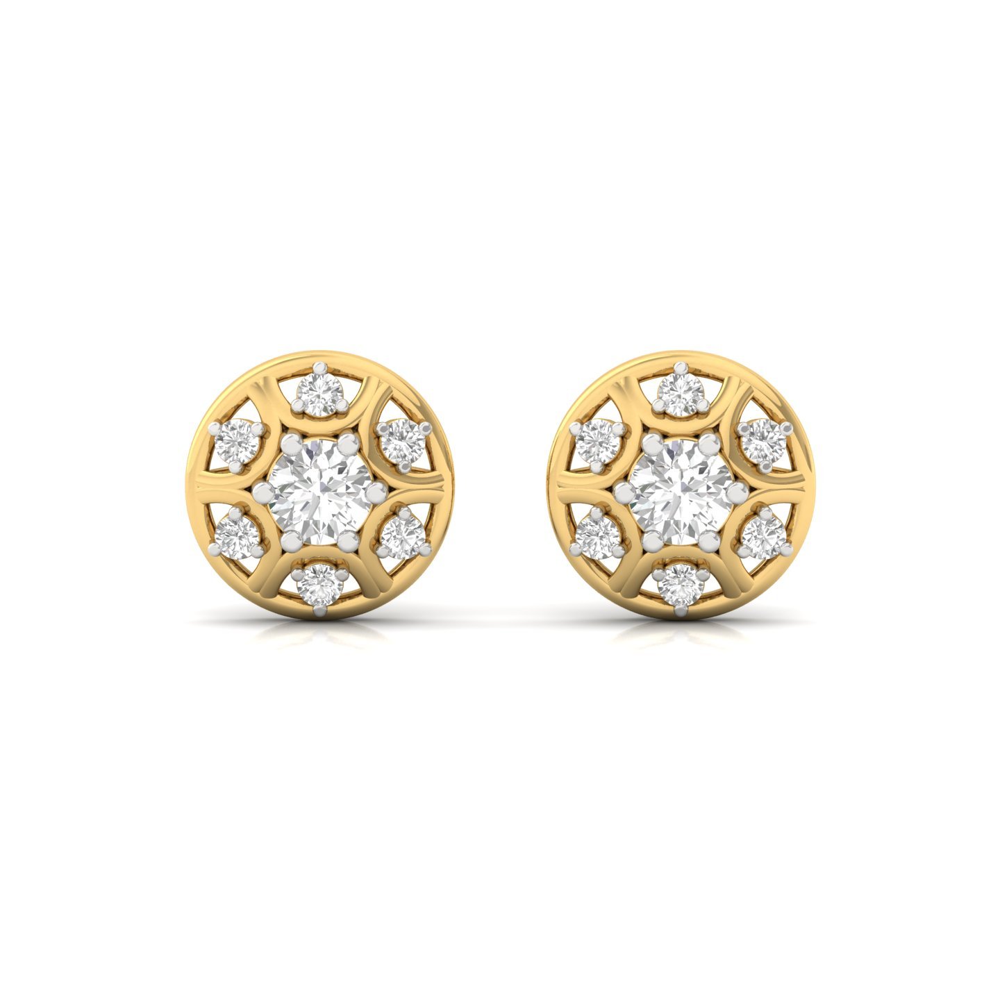 Round Cut Cluster Diamond Stud Earrings (1 Pair) | Lab Grown Diamond Floral Halo Earrings | 925 Silver | 10K | 14K | 18K - View 2
