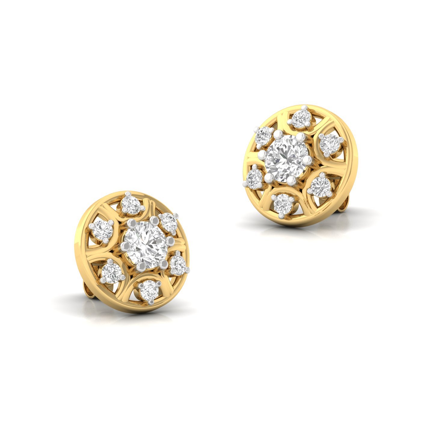 Round Cut Cluster Diamond Stud Earrings (1 Pair) | Lab Grown Diamond Floral Halo Earrings | 925 Silver | 10K | 14K | 18K - View 3