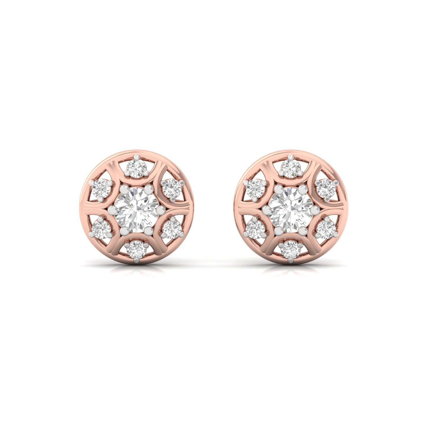 Round Cut Cluster Diamond Stud Earrings (1 Pair) | Lab Grown Diamond Floral Halo Earrings | 925 Silver | 10K | 14K | 18K - View 2