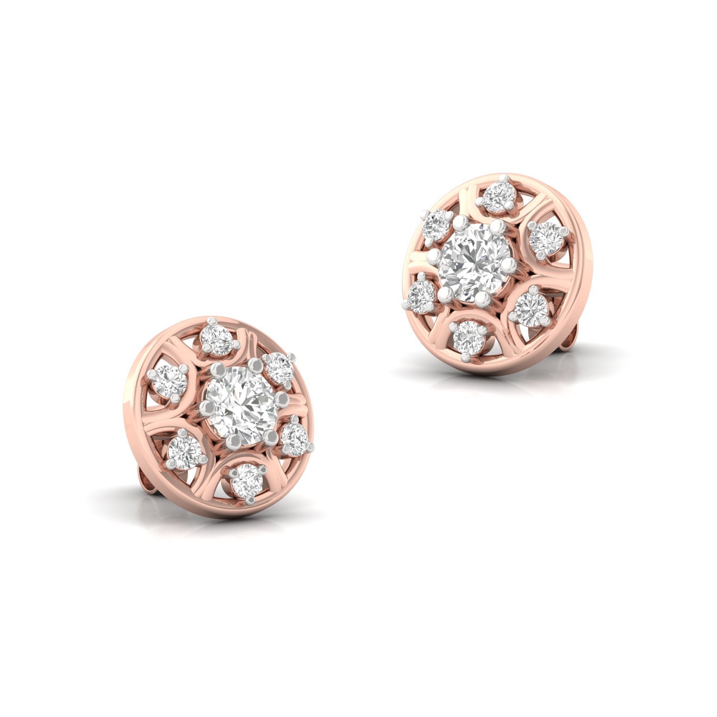 Round Cut Cluster Diamond Stud Earrings (1 Pair) | Lab Grown Diamond Floral Halo Earrings | 925 Silver | 10K | 14K | 18K - View 3