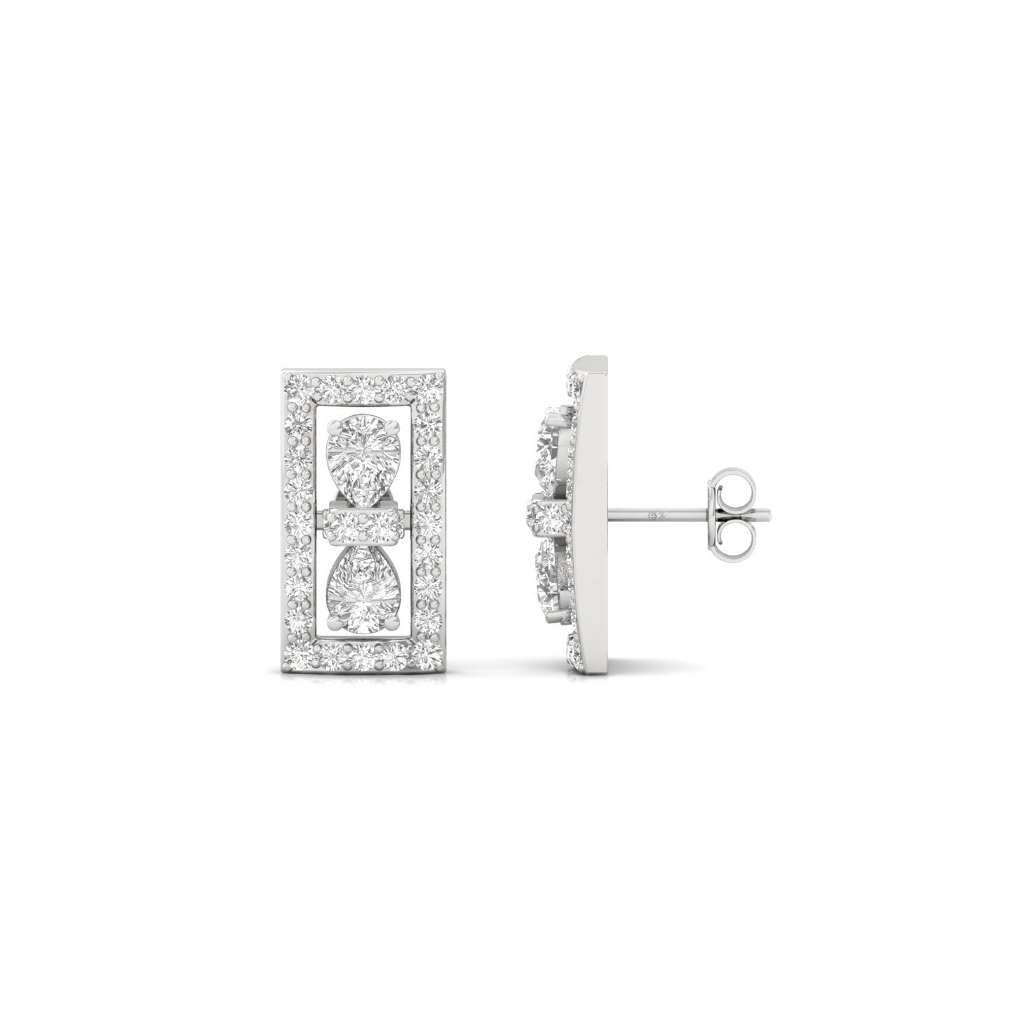 Pear Cut Rectangle Diamond Stud Earrings | Lab Grown Diamond Geometric Frame Earrings | 925 Silver | 10K | 14K | 18K - Main View