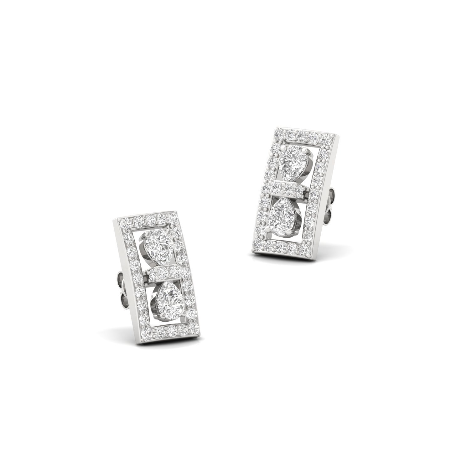 Pear Cut Rectangle Diamond Stud Earrings | Lab Grown Diamond Geometric Frame Earrings | 925 Silver | 10K | 14K | 18K - View 3