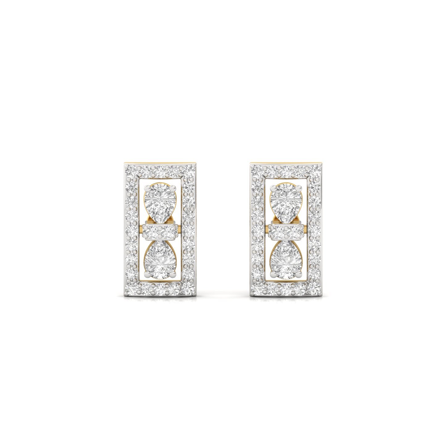 Pear Cut Rectangle Diamond Stud Earrings | Lab Grown Diamond Geometric Frame Earrings | 925 Silver | 10K | 14K | 18K - View 2