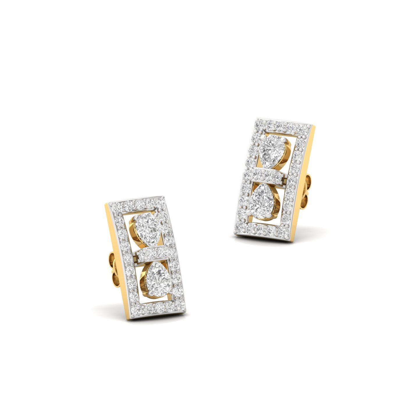 Pear Cut Rectangle Diamond Stud Earrings | Lab Grown Diamond Geometric Frame Earrings | 925 Silver | 10K | 14K | 18K - View 3