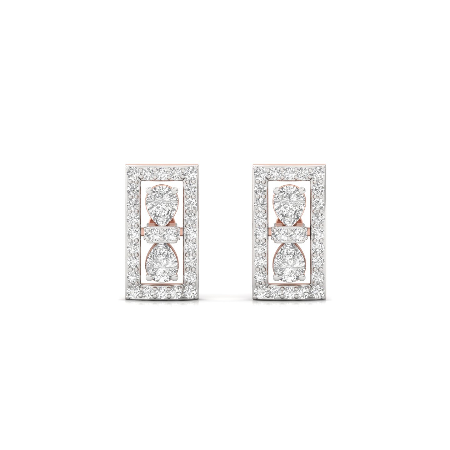Pear Cut Rectangle Diamond Stud Earrings | Lab Grown Diamond Geometric Frame Earrings | 925 Silver | 10K | 14K | 18K - View 2