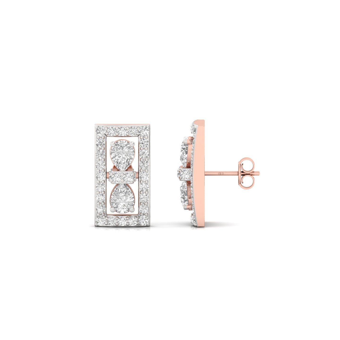 Pear Cut Rectangle Diamond Stud Earrings | Lab Grown Diamond Geometric Frame Earrings | 925 Silver | 10K | 14K | 18K - Rose Gold Main View