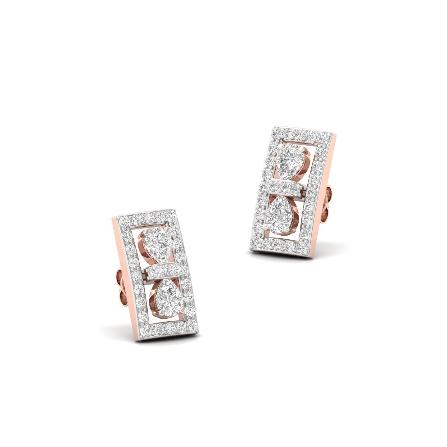 Pear Cut Rectangle Diamond Stud Earrings | Lab Grown Diamond Geometric Frame Earrings | 925 Silver | 10K | 14K | 18K - View 3