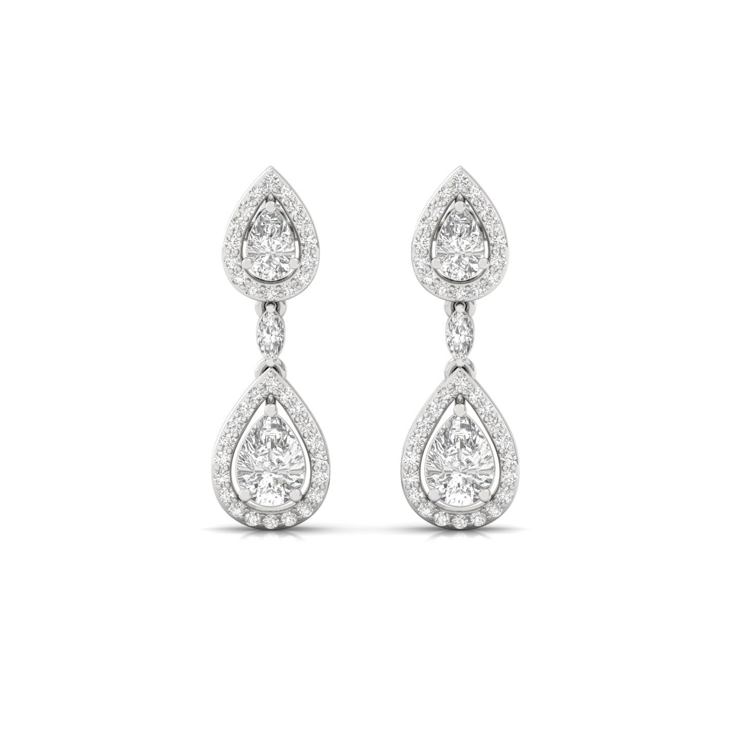 Pear & Marquise Drop Diamond Earrings | Lab Grown Double Teardrop Halo Earrings | 27mm Long Statement Studs | 925 Silver | 10K | 14K | 18K - View 2