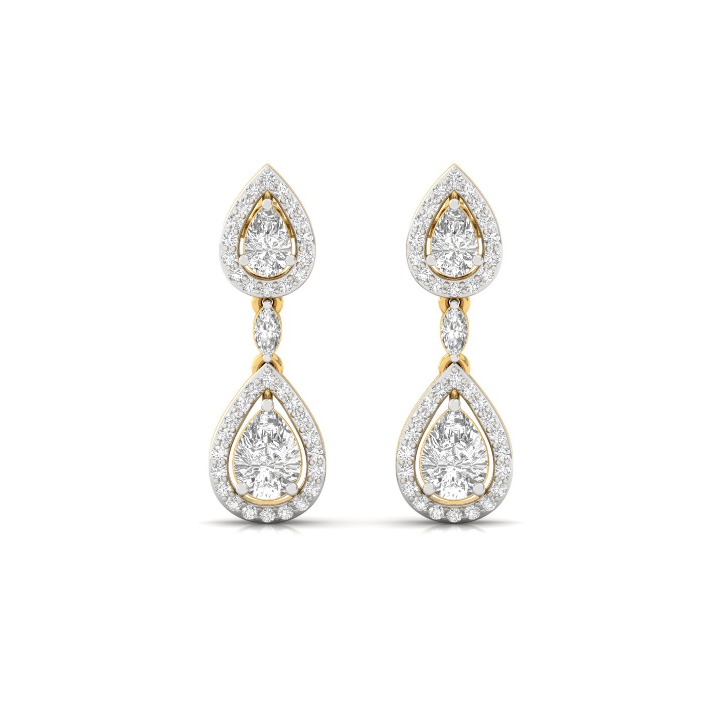 Pear & Marquise Drop Diamond Earrings | Lab Grown Double Teardrop Halo Earrings | 27mm Long Statement Studs | 925 Silver | 10K | 14K | 18K - View 2