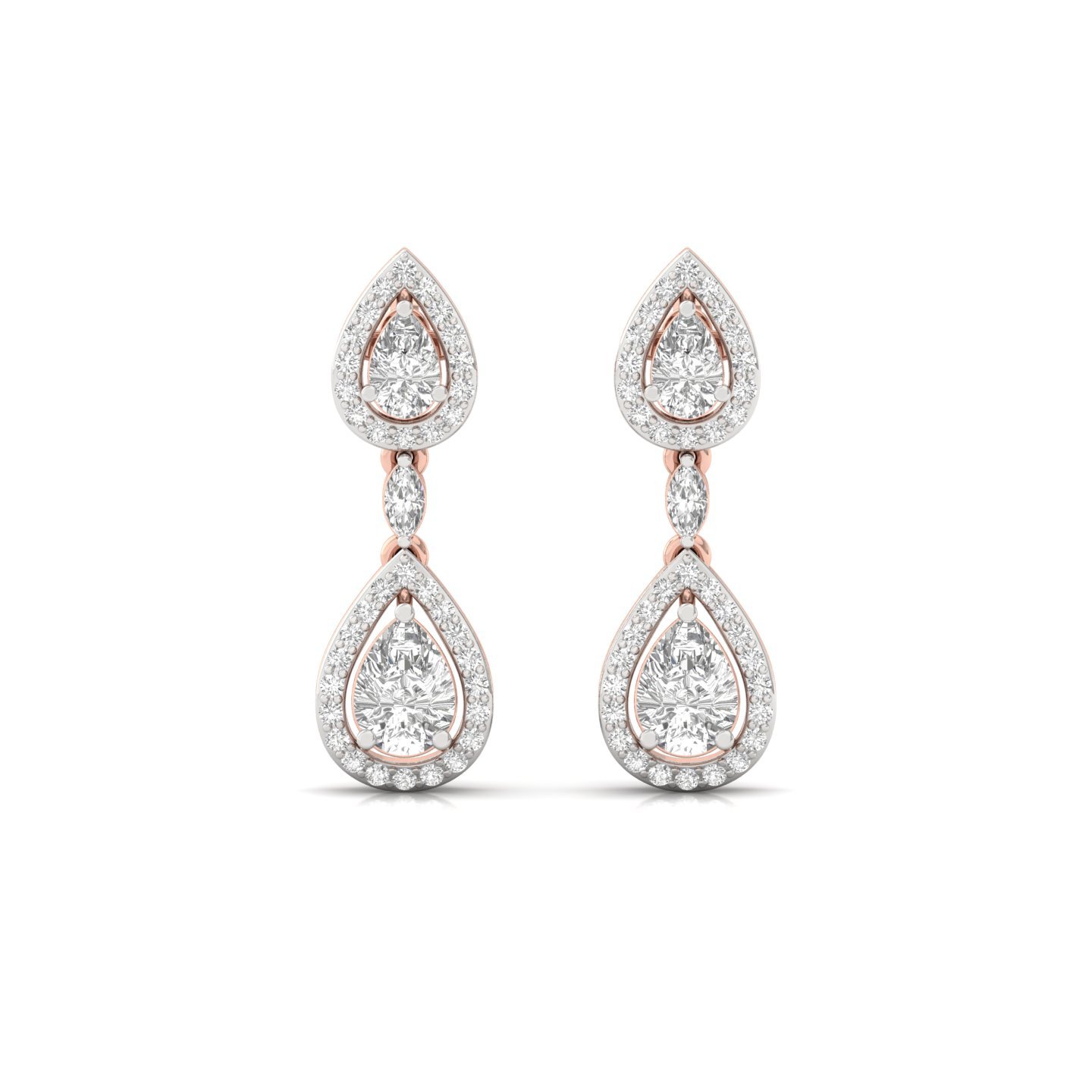 Pear & Marquise Drop Diamond Earrings | Lab Grown Double Teardrop Halo Earrings | 27mm Long Statement Studs | 925 Silver | 10K | 14K | 18K - View 2