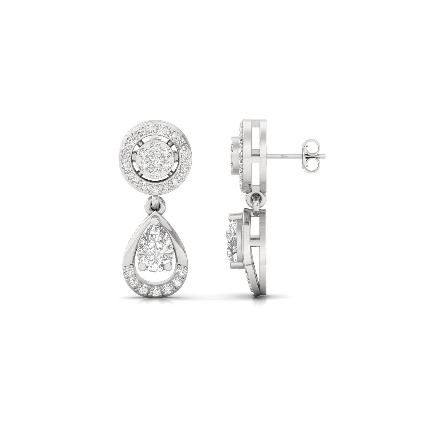 Pear Drop Diamond Earrings | Lab Grown Halo Cluster Teardrop Earrings | 20.6mm Statement Earrings | 925 Silver | 10K | 14K | 18K - Main View