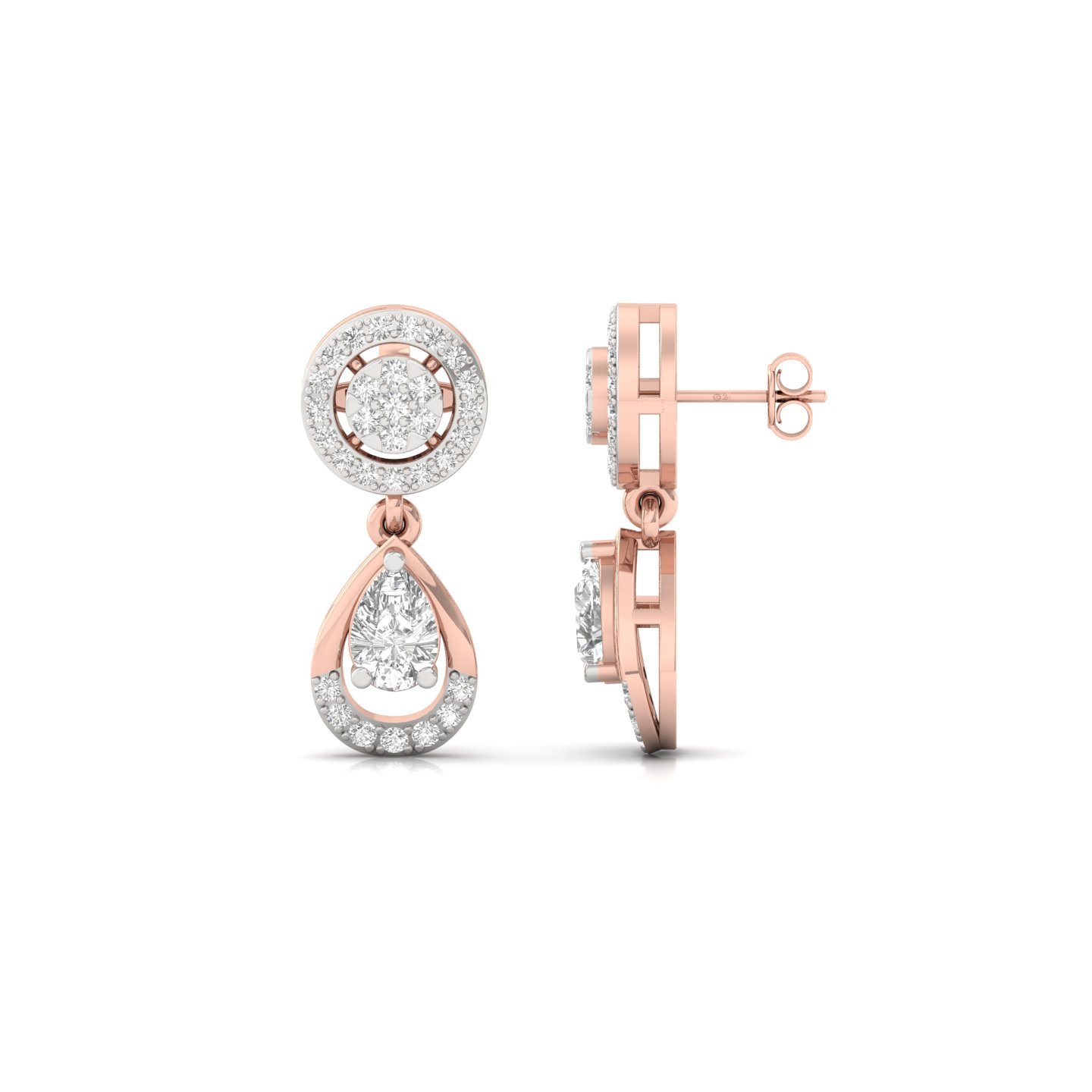 Pear Drop Diamond Earrings | Lab Grown Halo Cluster Teardrop Earrings | 20.6mm Statement Earrings | 925 Silver | 10K | 14K | 18K - Rose Gold Main View