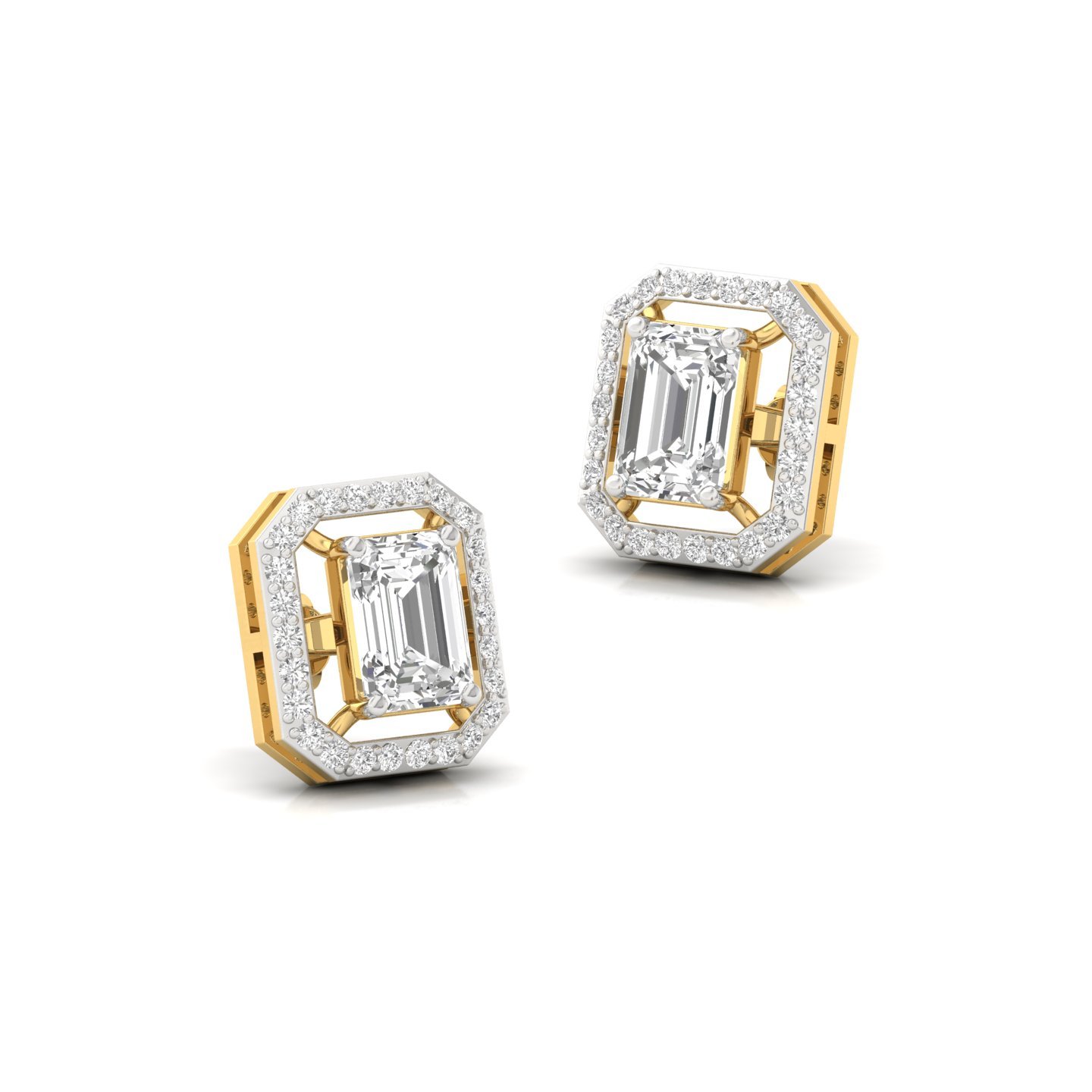 Emerald Cut Halo Diamond Earrings | Lab Grown Diamond Octagon Studs | 11.8mm Statement Earrings | 925 Silver | 10K | 14K | 18K - View 3