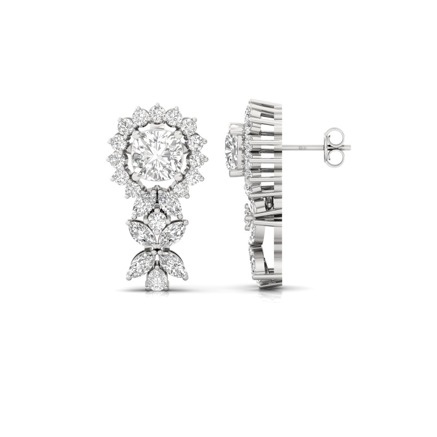 Cushion Cut Diamond Drop Earrings (1 Pair) | Lab Grown CVD Diamond Halo & Marquise Earrings | 925 Silver | 10K | 14K | 18K - Main View