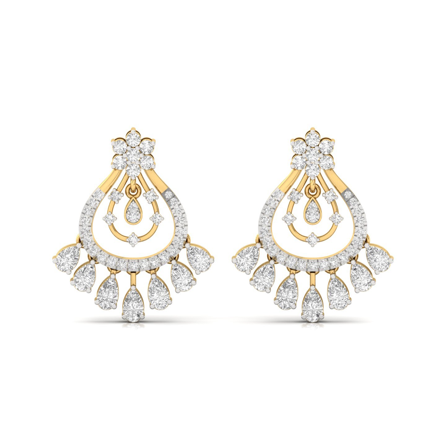 Pear Cut Diamond Chandelier Earrings (1 Pair) | Lab Grown CVD Diamond Designer Dangle Earrings | 925 Silver | 10K | 14K | 18K - View 2