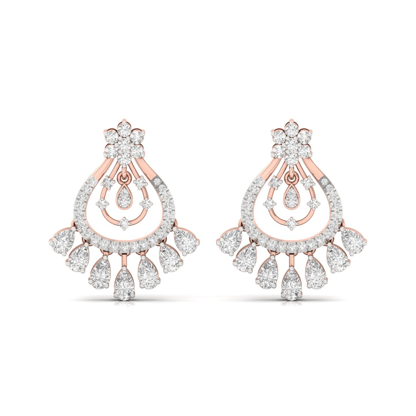 Pear Cut Diamond Chandelier Earrings (1 Pair) | Lab Grown CVD Diamond Designer Dangle Earrings | 925 Silver | 10K | 14K | 18K - View 2