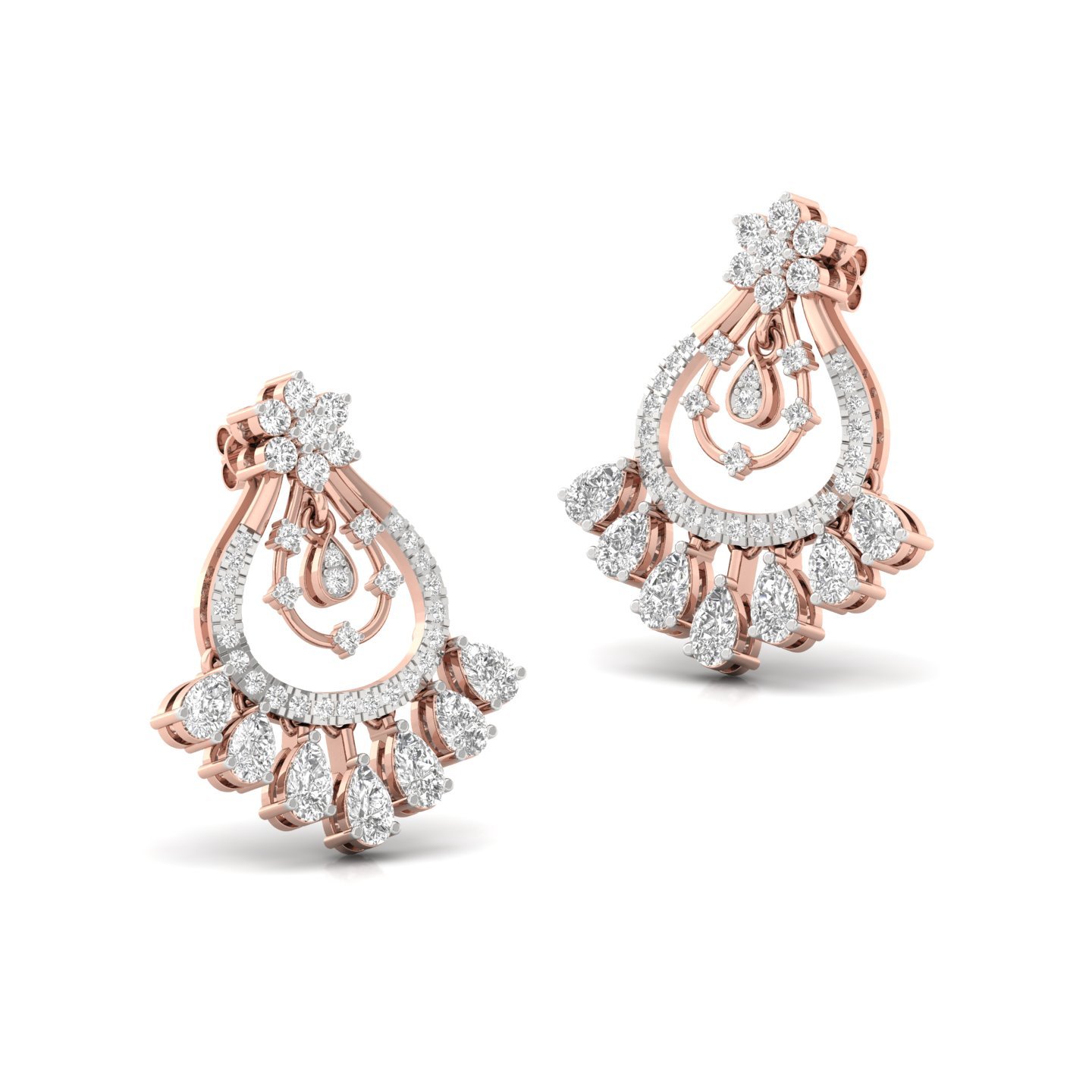 Pear Cut Diamond Chandelier Earrings (1 Pair) | Lab Grown CVD Diamond Designer Dangle Earrings | 925 Silver | 10K | 14K | 18K - View 3