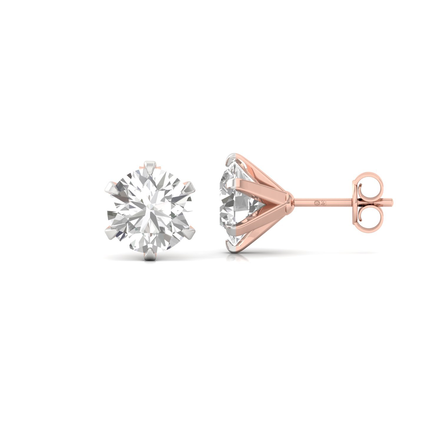 Round Brilliant Cut Diamond Stud Earrings (1 Pair) | Classic Lab Grown CVD Diamond Solitaire Earrings | 925 Silver | 10K | 14K | 18K - Rose Gold Main View
