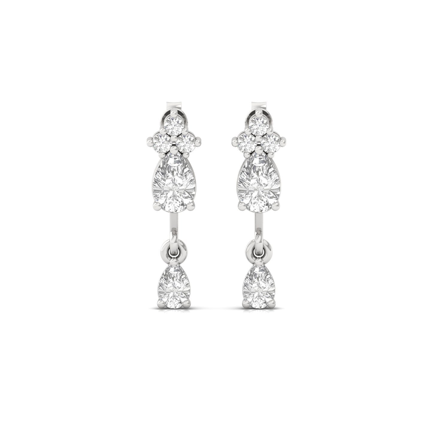 Pear & Round Diamond Drop Earrings (1 Pair) | Lab Grown CVD Diamond Dangling Earrings | 925 Silver | 10K | 14K | 18K - View 2