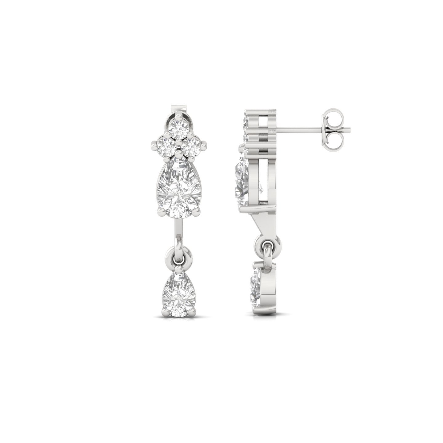 Pear & Round Diamond Drop Earrings (1 Pair) | Lab Grown CVD Diamond Dangling Earrings | 925 Silver | 10K | 14K | 18K - Main View