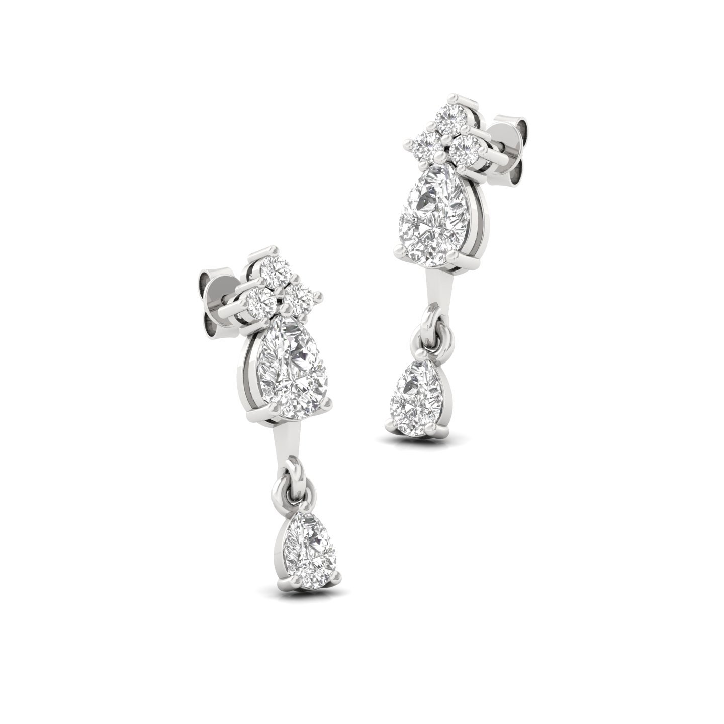 Pear & Round Diamond Drop Earrings (1 Pair) | Lab Grown CVD Diamond Dangling Earrings | 925 Silver | 10K | 14K | 18K - View 3