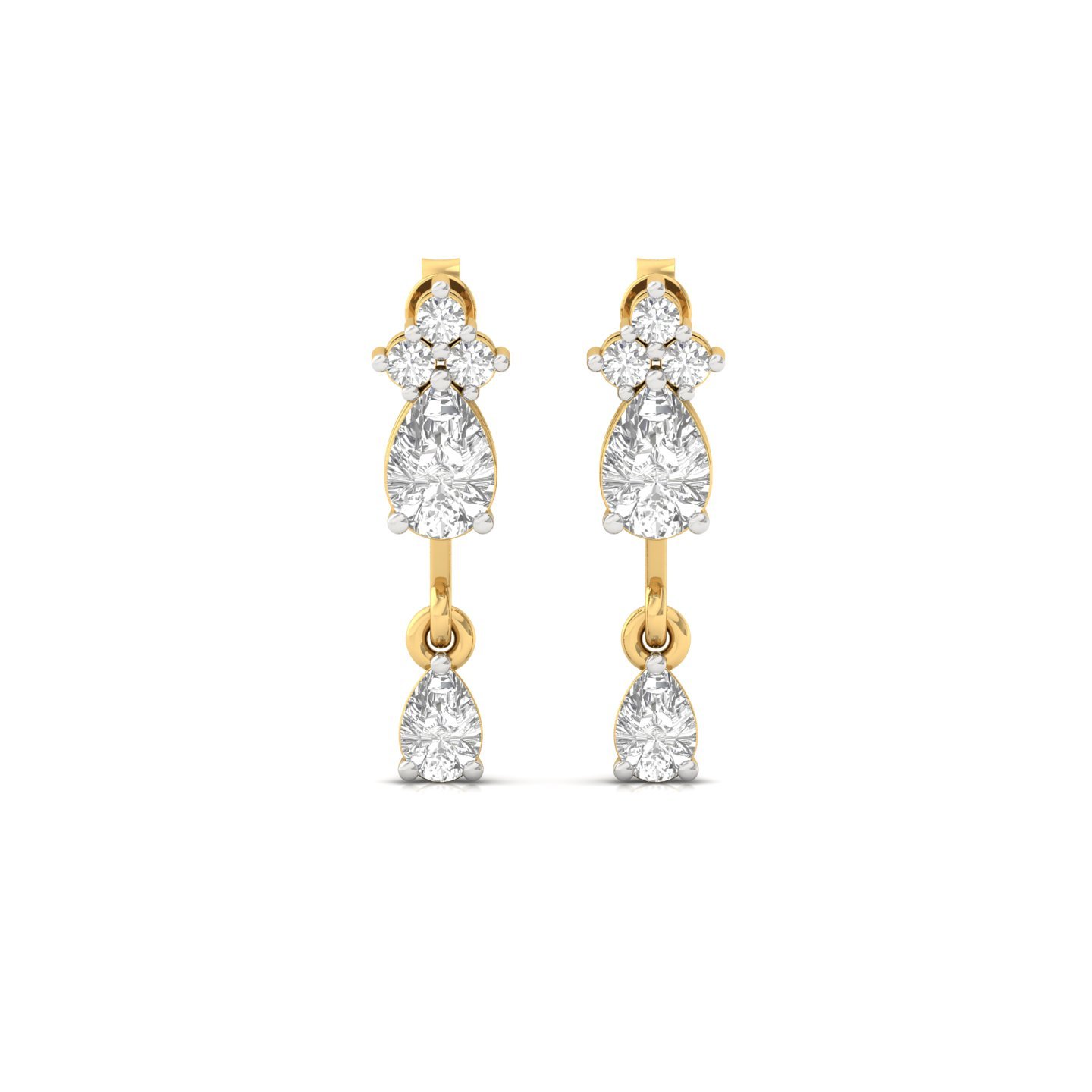 Pear & Round Diamond Drop Earrings (1 Pair) | Lab Grown CVD Diamond Dangling Earrings | 925 Silver | 10K | 14K | 18K - View 2